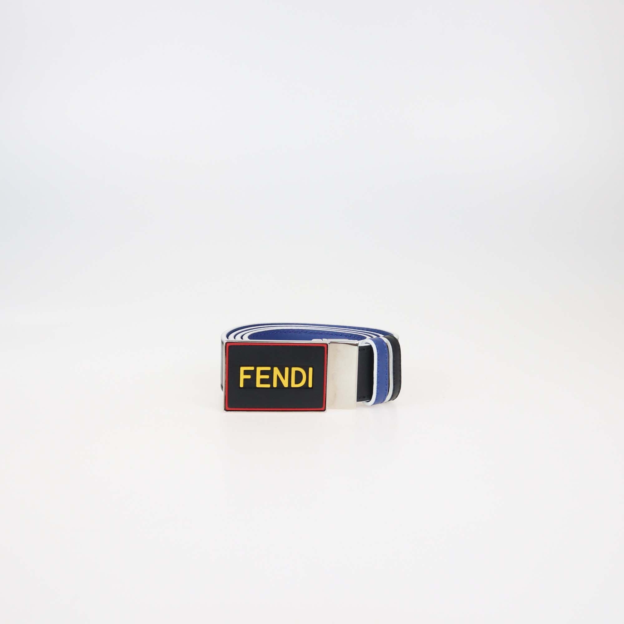 Fendi Black/Blue Leather Reversible Vocabulary Belt
