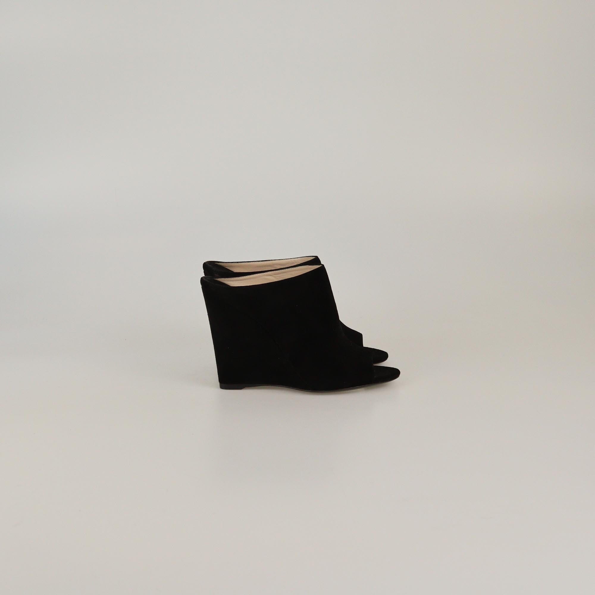 Prada Black Wedge Peep Toe Mules Womens Prada