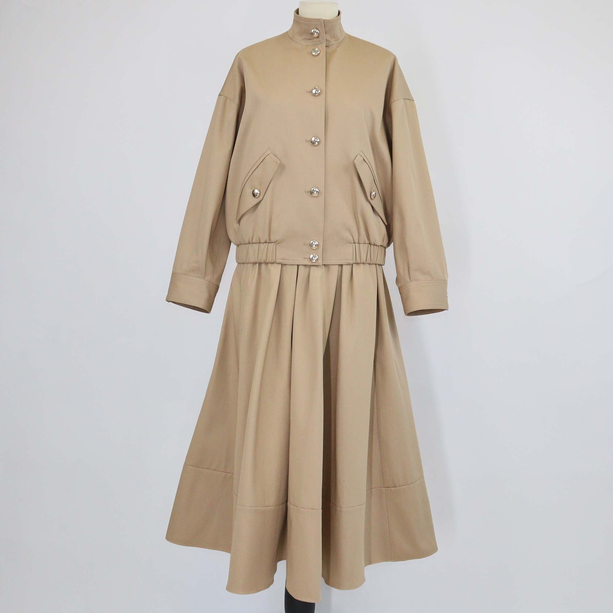 Maje Beige Mastic Cotton Bomber Jacket & Midi Skirt Set