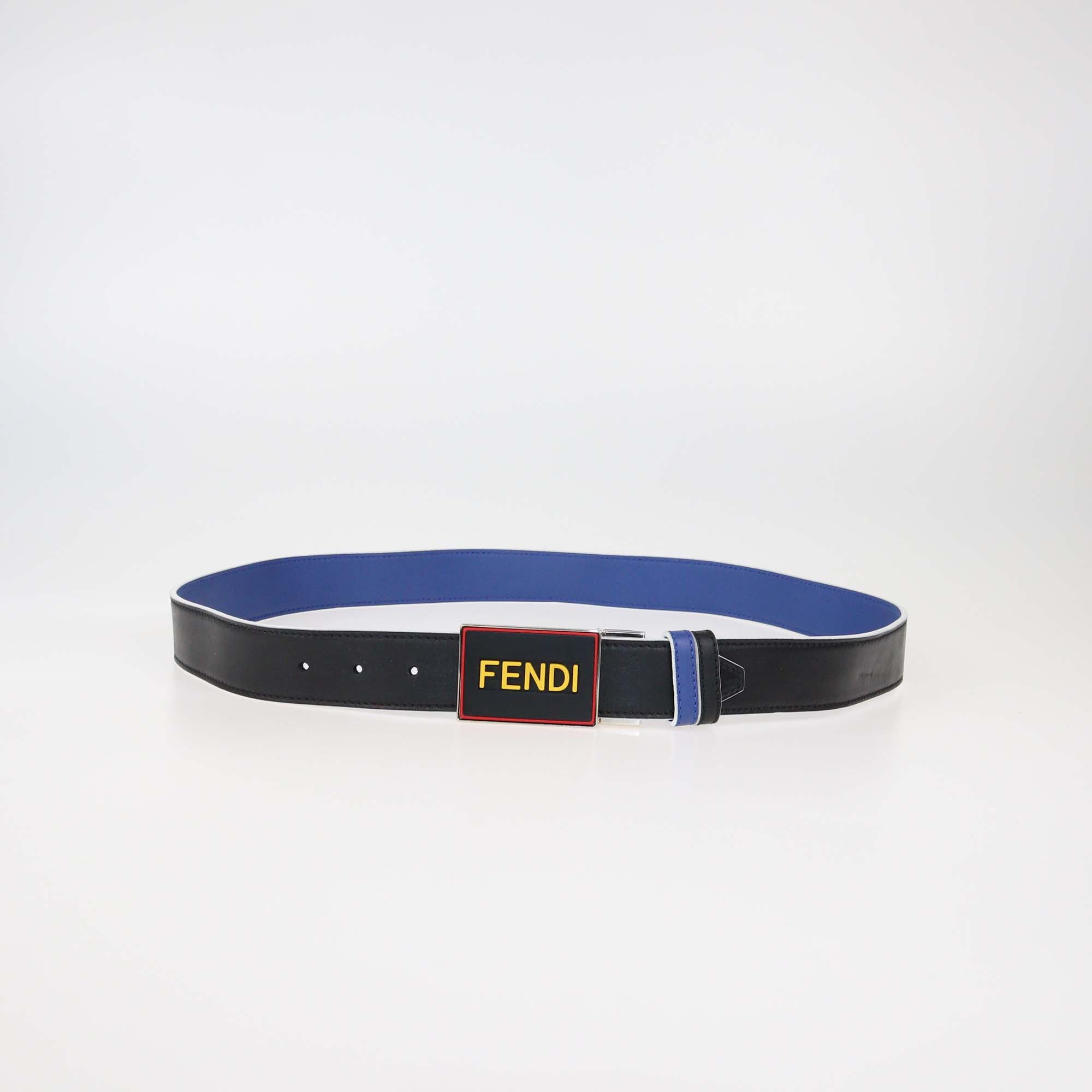 Fendi Black/Blue Leather Reversible Vocabulary Belt
