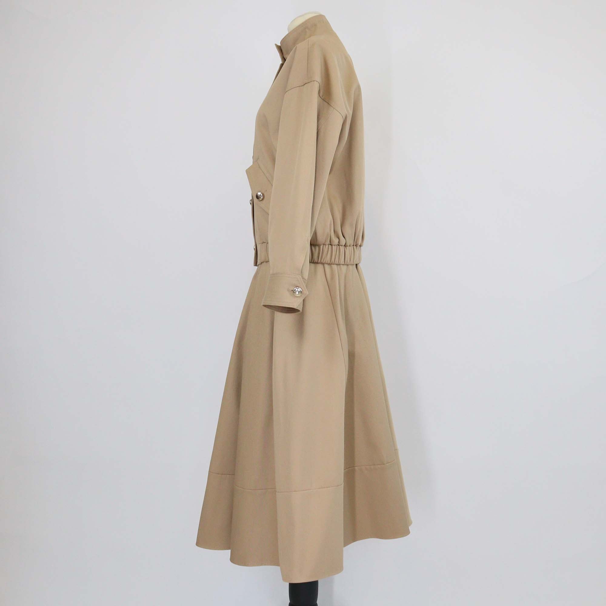Maje Beige Mastic Cotton Bomber Jacket & Midi Skirt Set