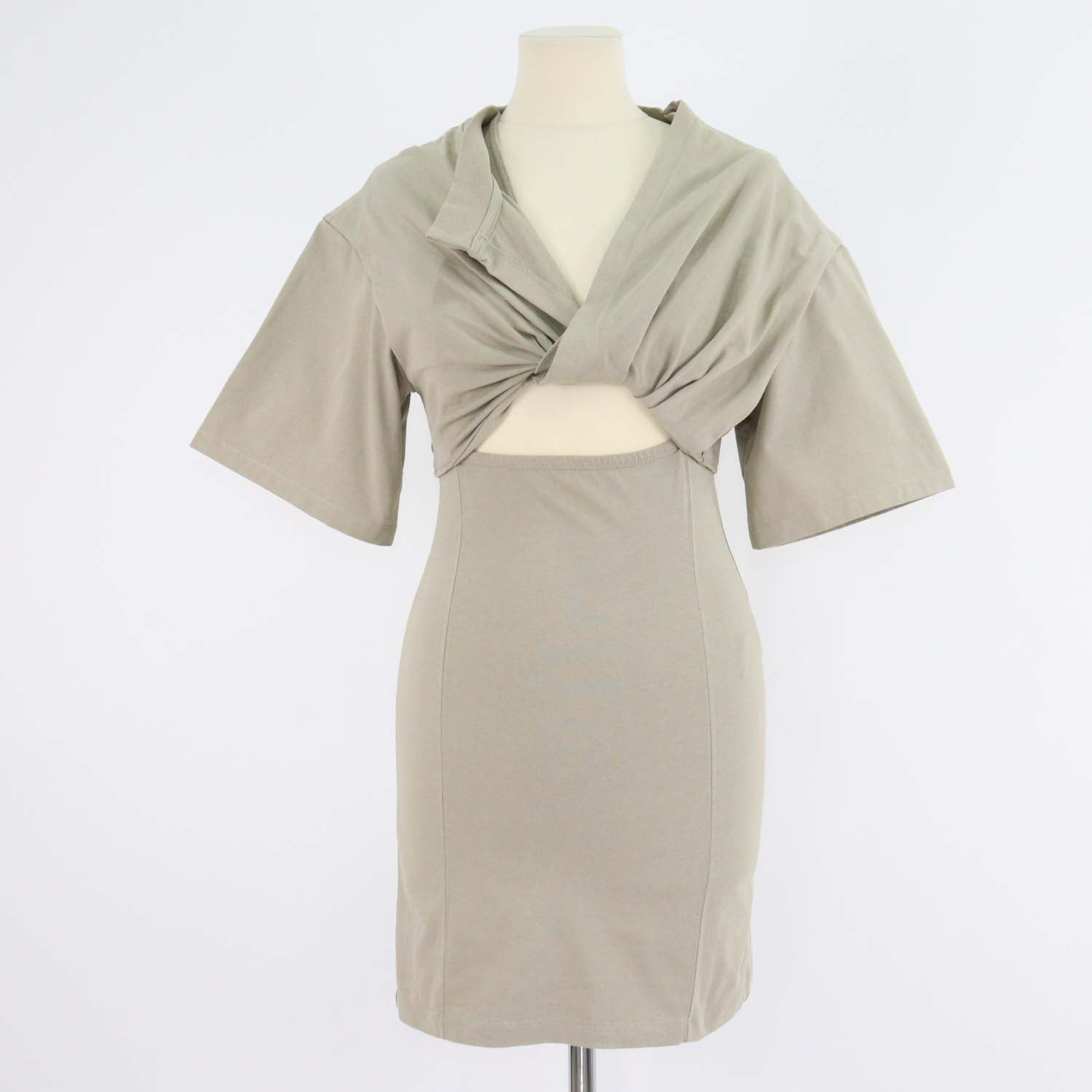 Jacquemus Light Khaki Cotton La Robe Bahia Cut-Out Shirt Dress