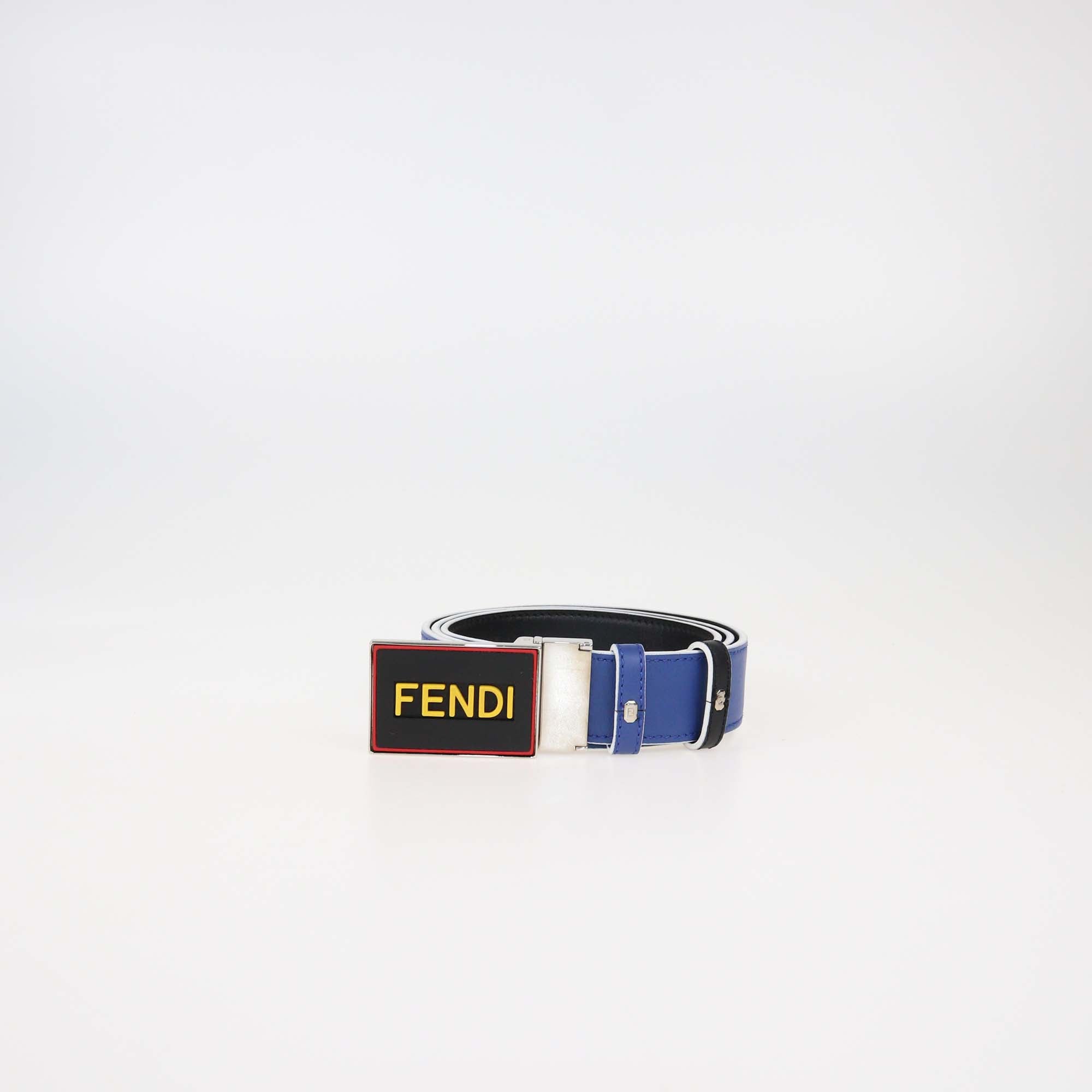 Fendi Black/Blue Leather Reversible Vocabulary Belt