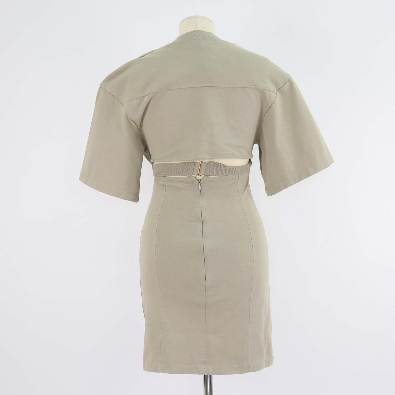Jacquemus Light Khaki Cotton La Robe Bahia Cut-Out Shirt Dress