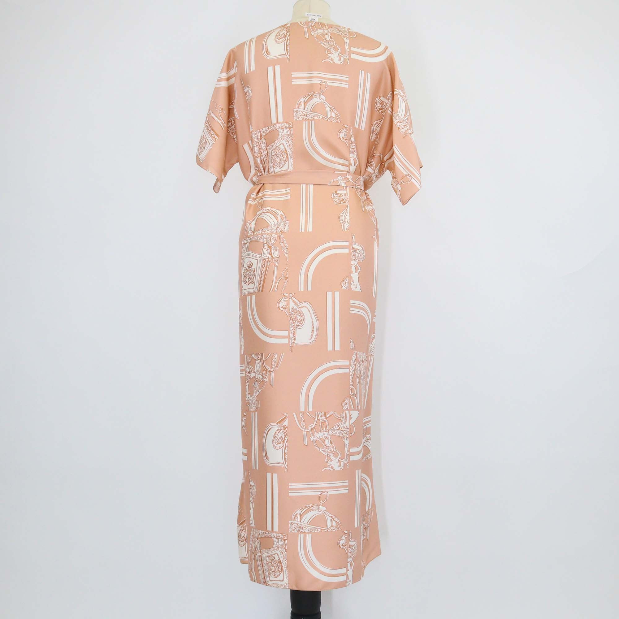 Hermes Beige Silk En Desordre Finesse Print Belted Caftan