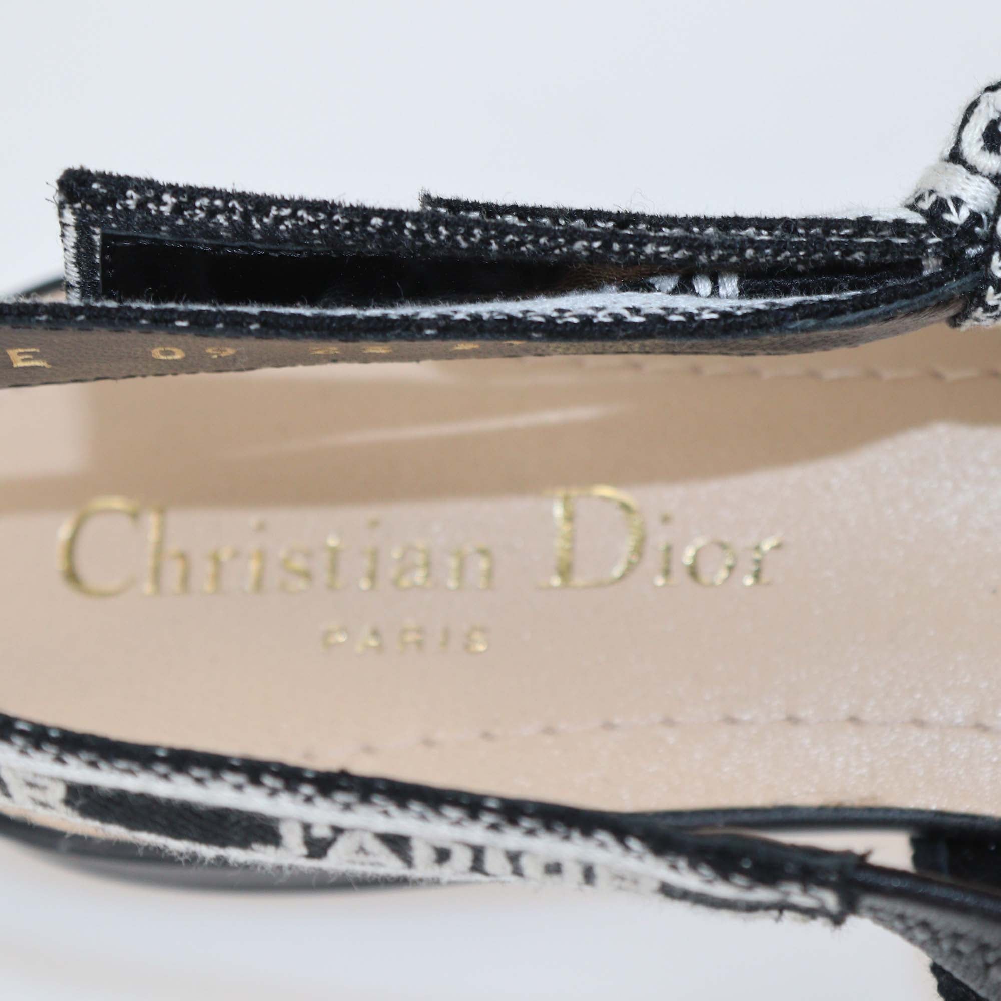 Christian Dior Black Mesh Chardons Embroidery J'Adior Slingback Flats