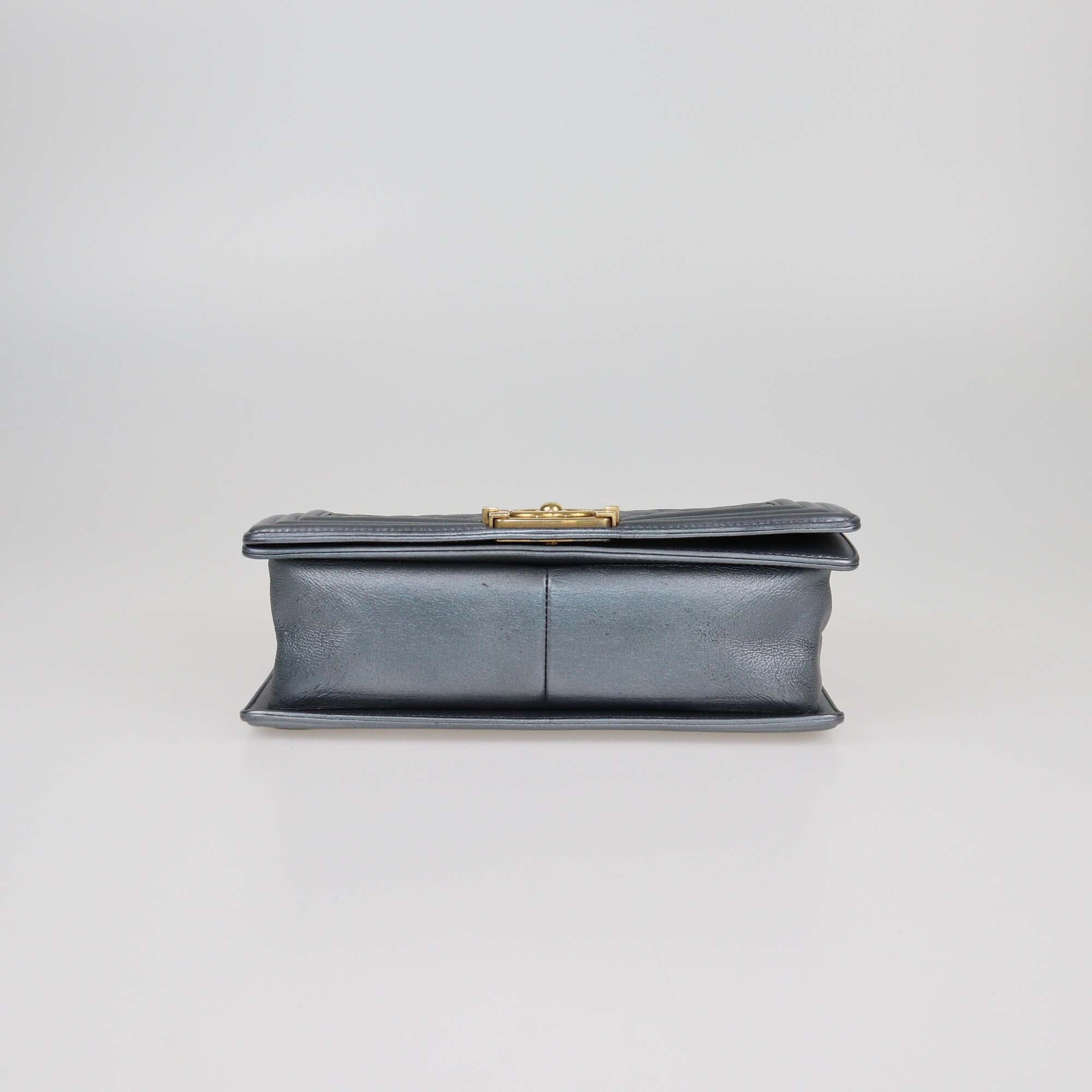 Chanel Metallic Grey Quilted Medium Boy Flap Bag Womens Chanel