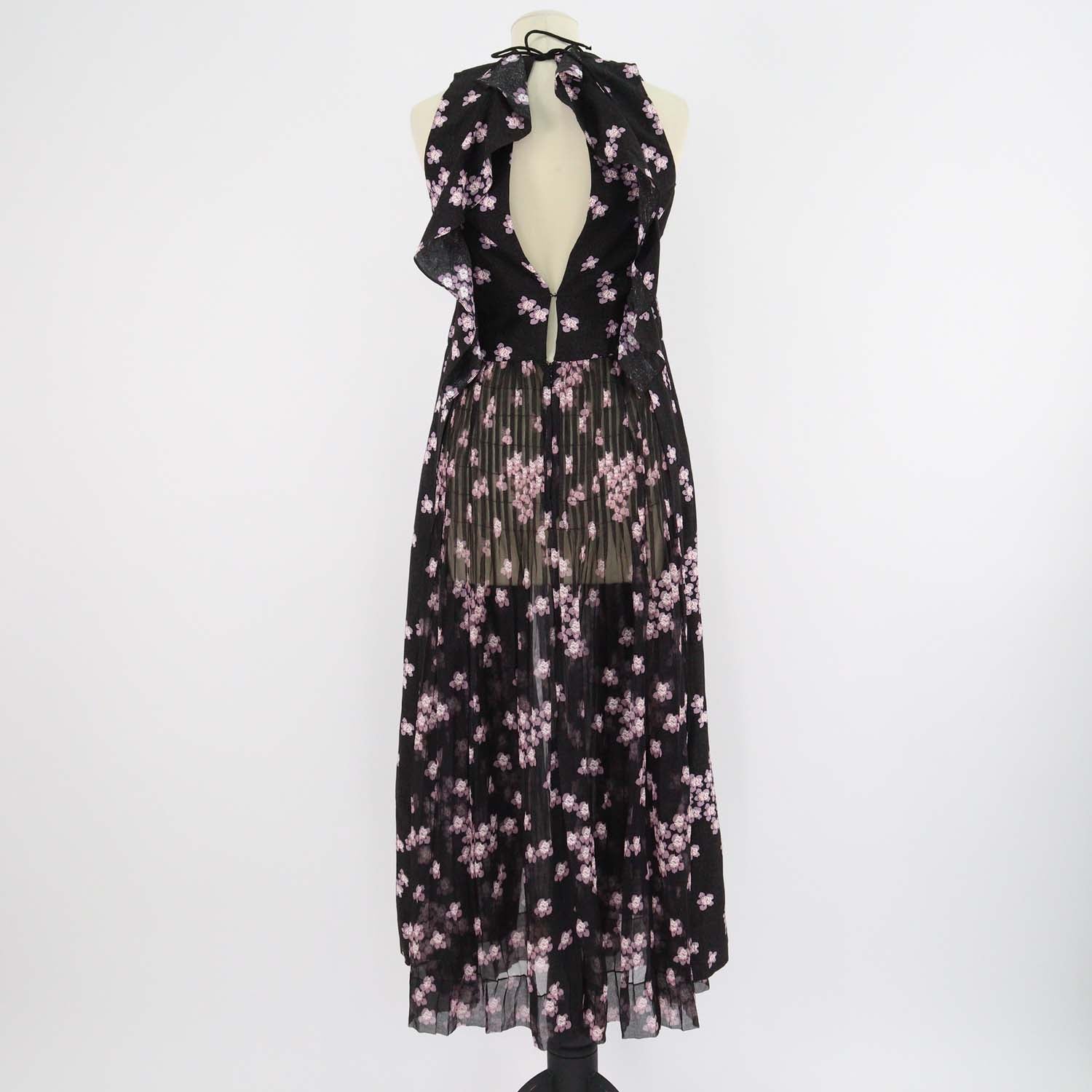 Marni Black/Pink Blend Silk Printed Sakura V-Neck Midi Dress