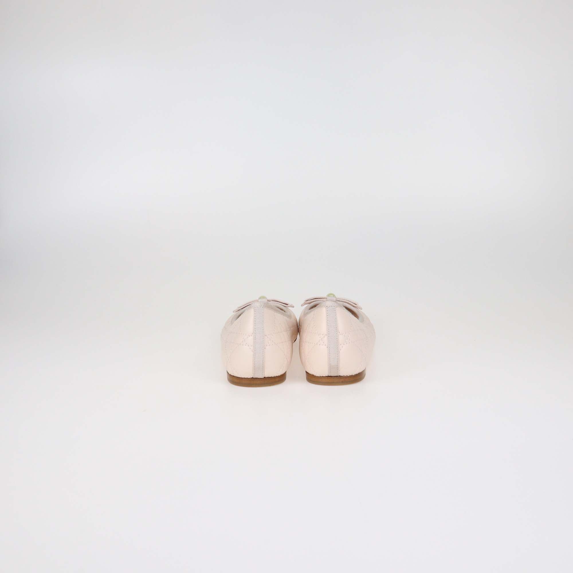 Christian Dior Powder Pink Leather Pearl Bow Cannage Ballet Flats