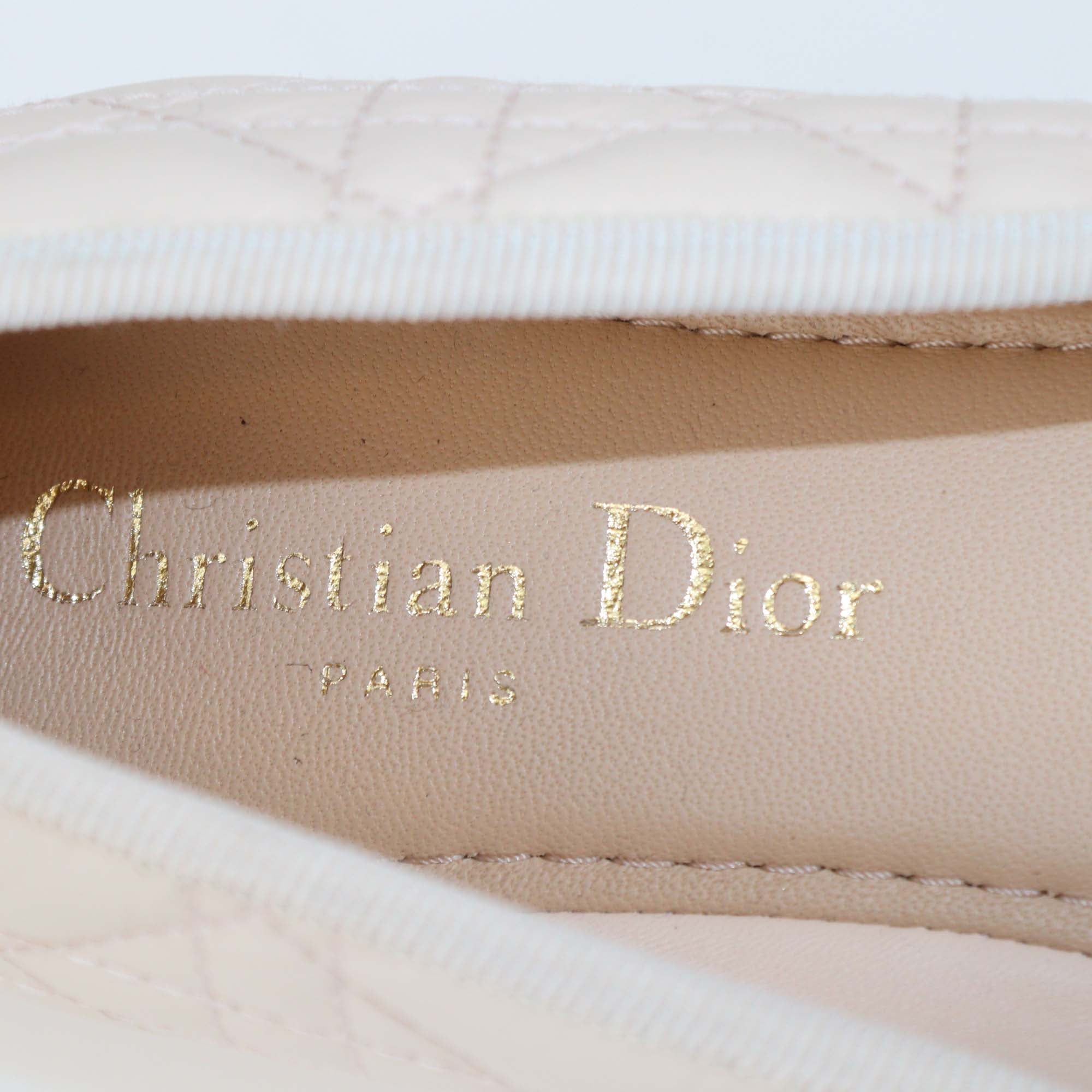 Christian Dior Powder Pink Leather Pearl Bow Cannage Ballet Flats