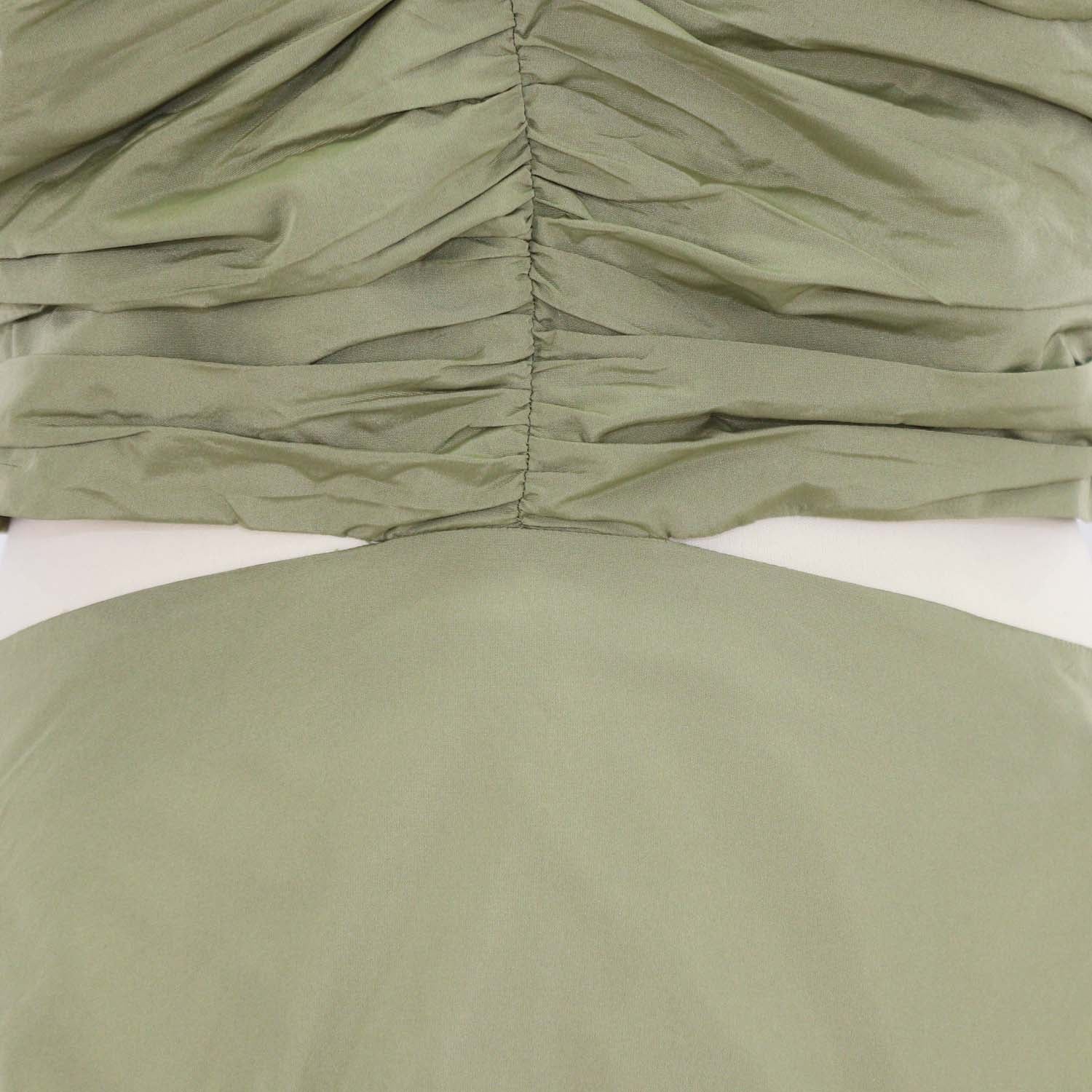 Maje Khaki Polyester Cut Out Taffeta Maxi Dress