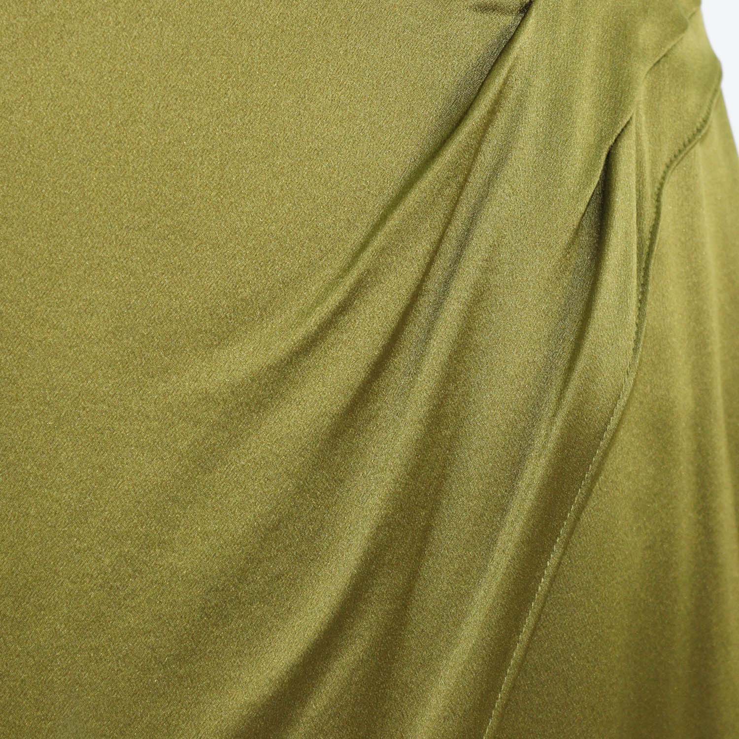 Vince Olive Green Silk Wrap Midi Skirt