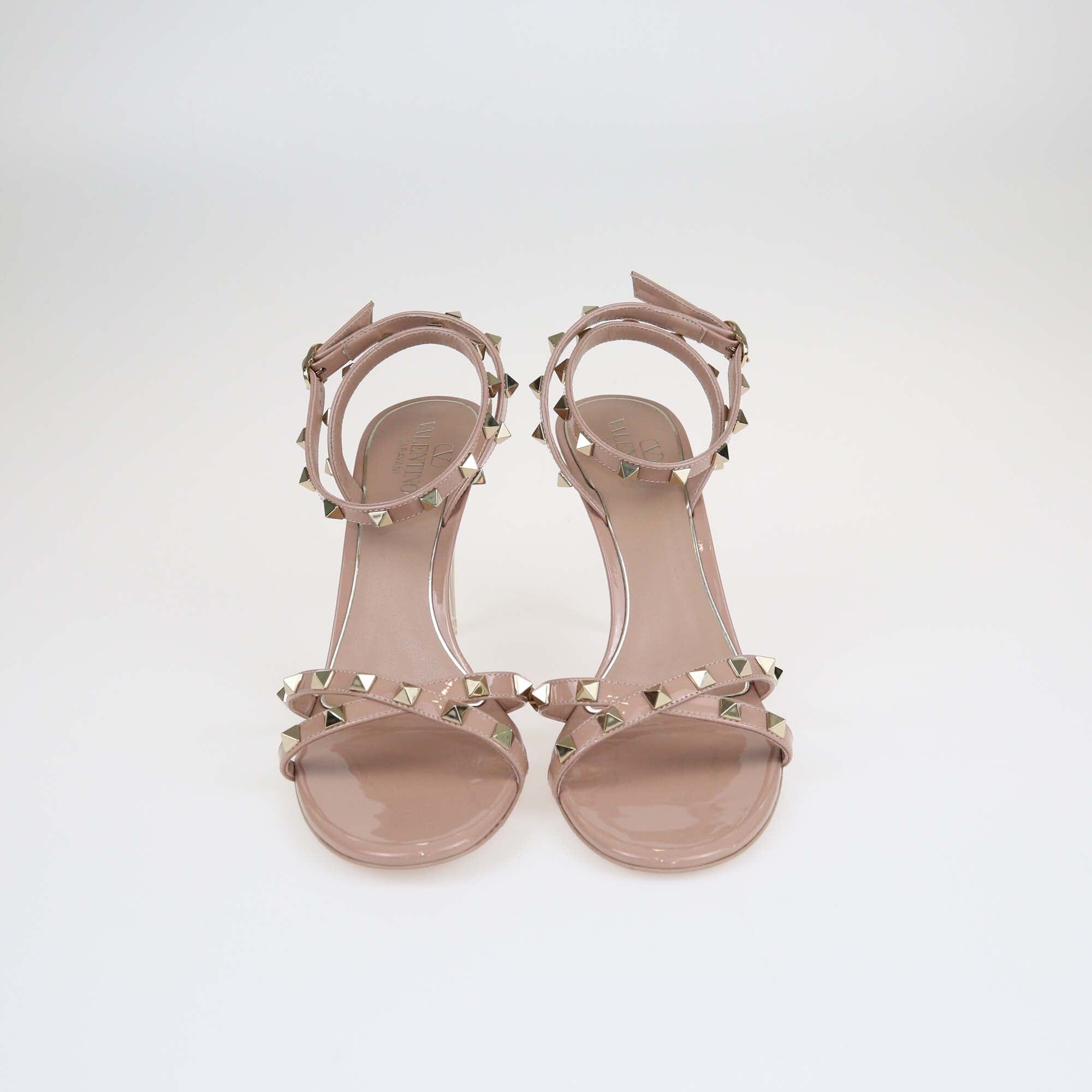 Valentino Old Rose Rockstud Plexi Heel Sandals. Shoes Valentino