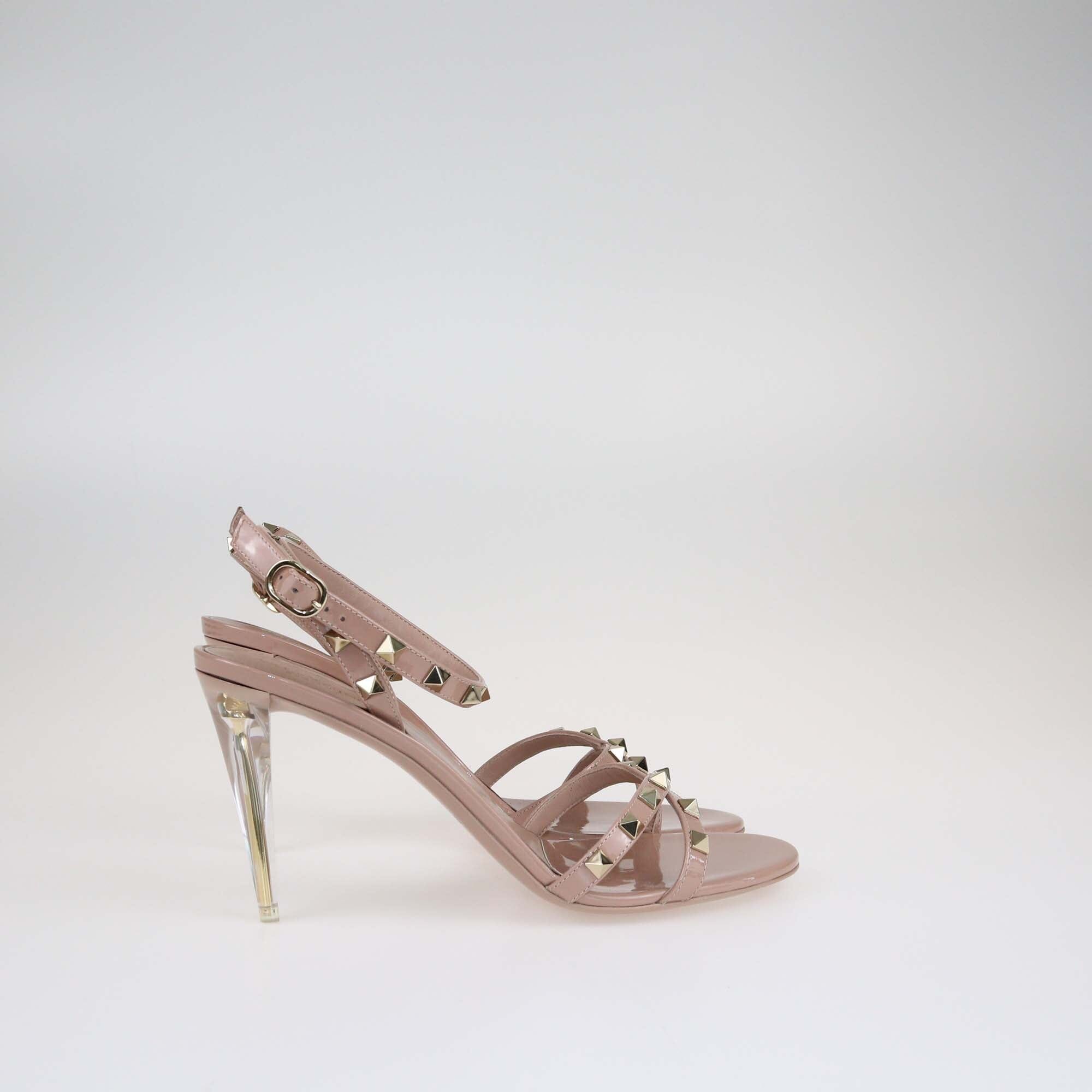 Valentino Old Rose Rockstud Plexi Heel Sandals. Shoes Valentino