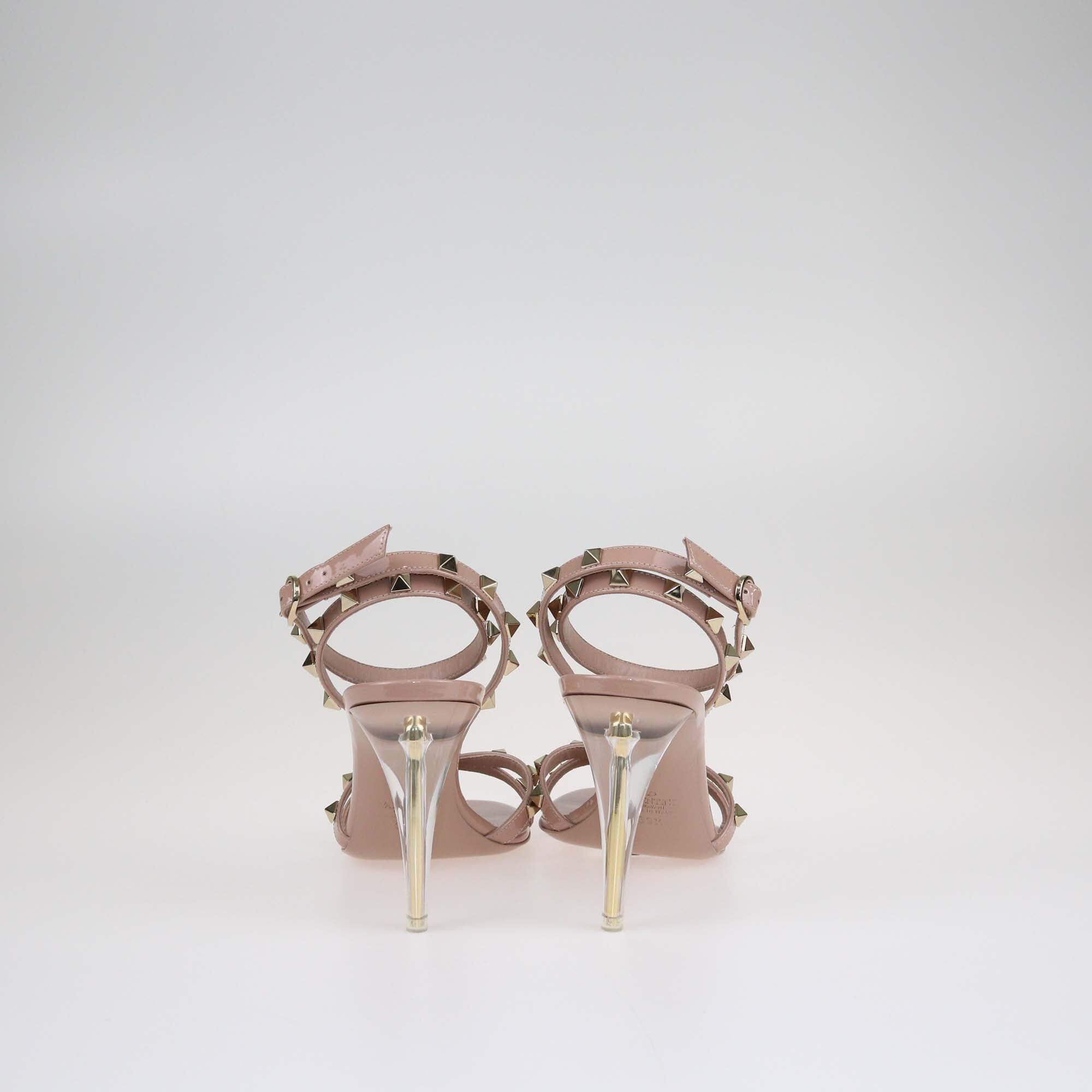 Valentino Old Rose Rockstud Plexi Heel Sandals. Shoes Valentino