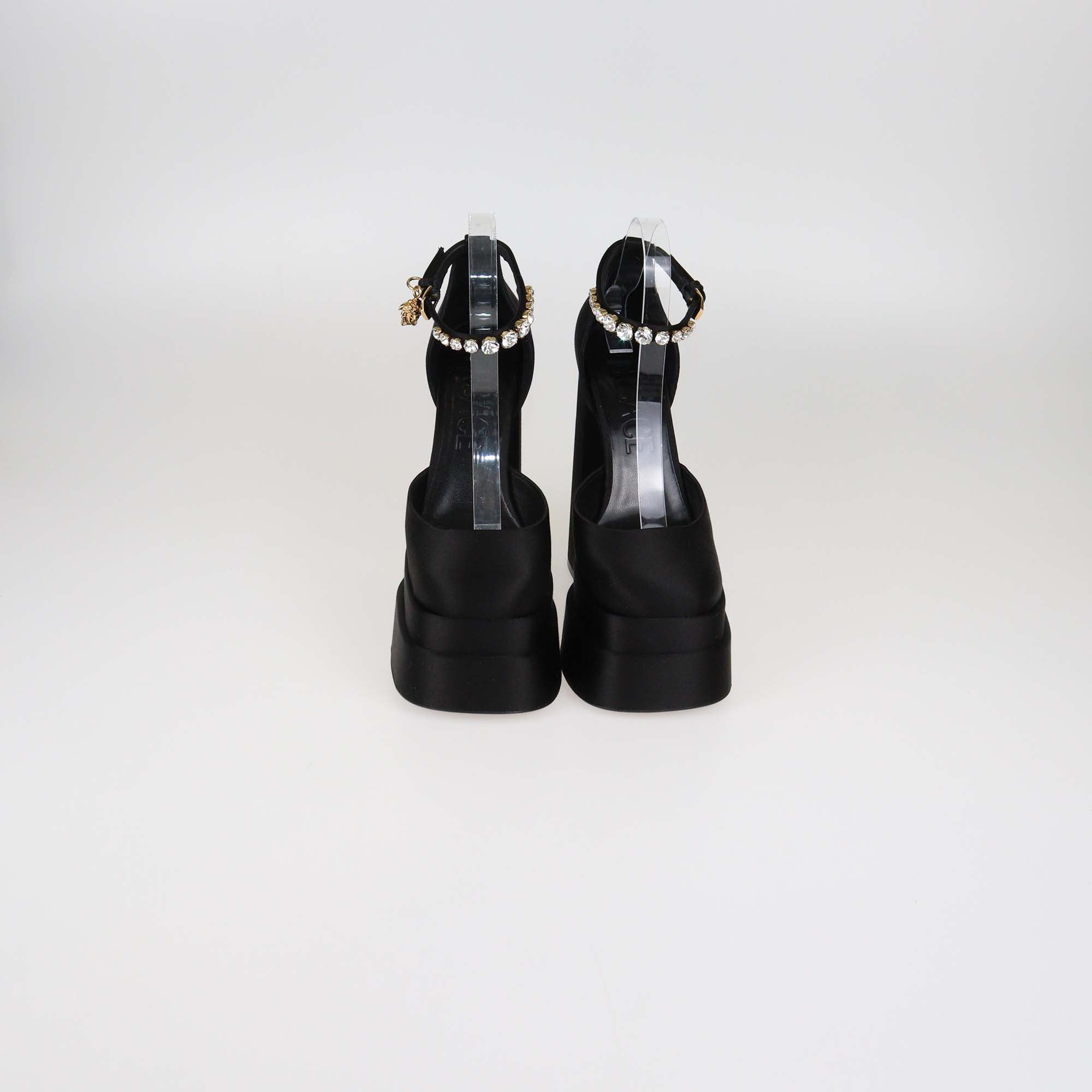 Versace Black Satin Medusa Aevitas Platform Pumps