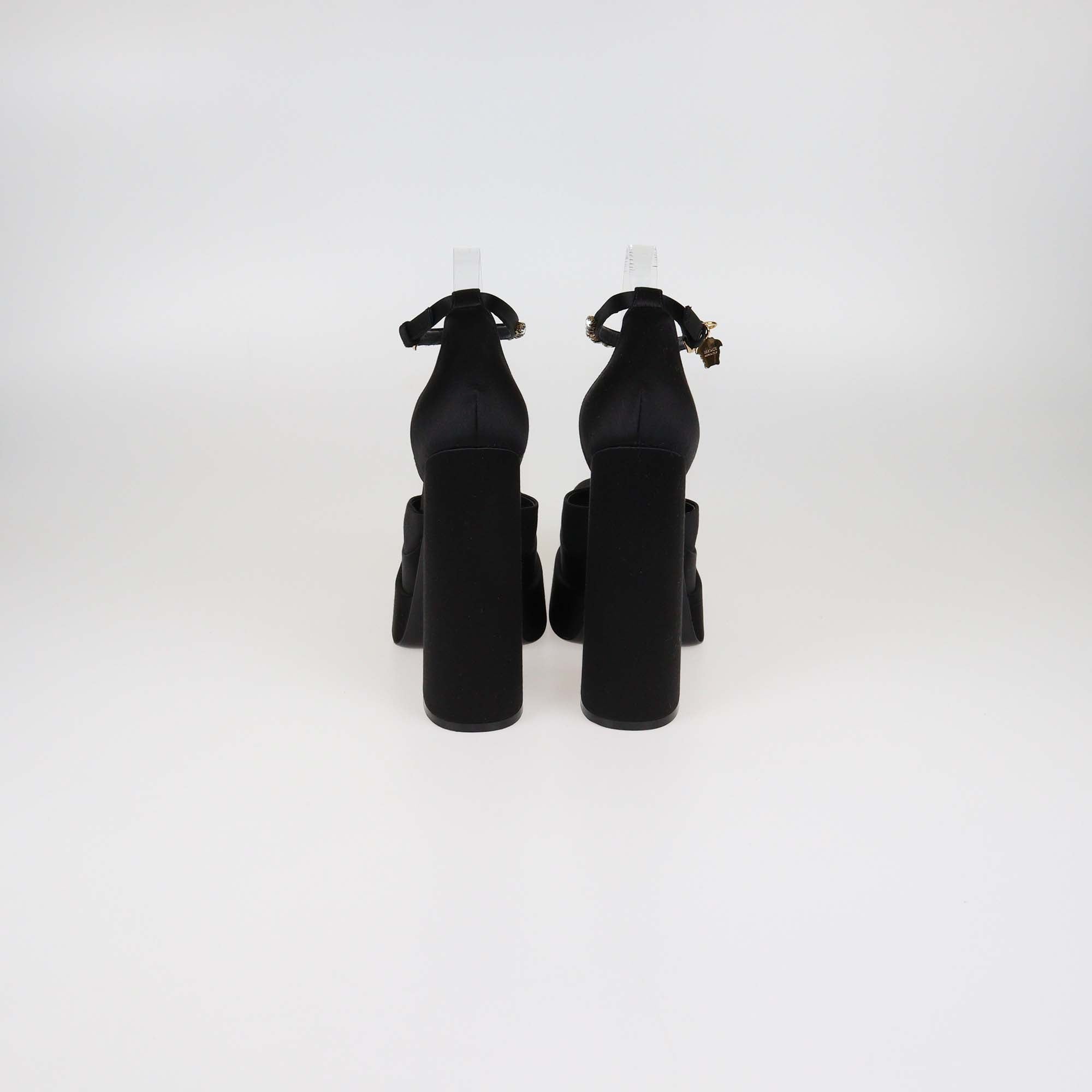 Versace Black Satin Medusa Aevitas Platform Pumps