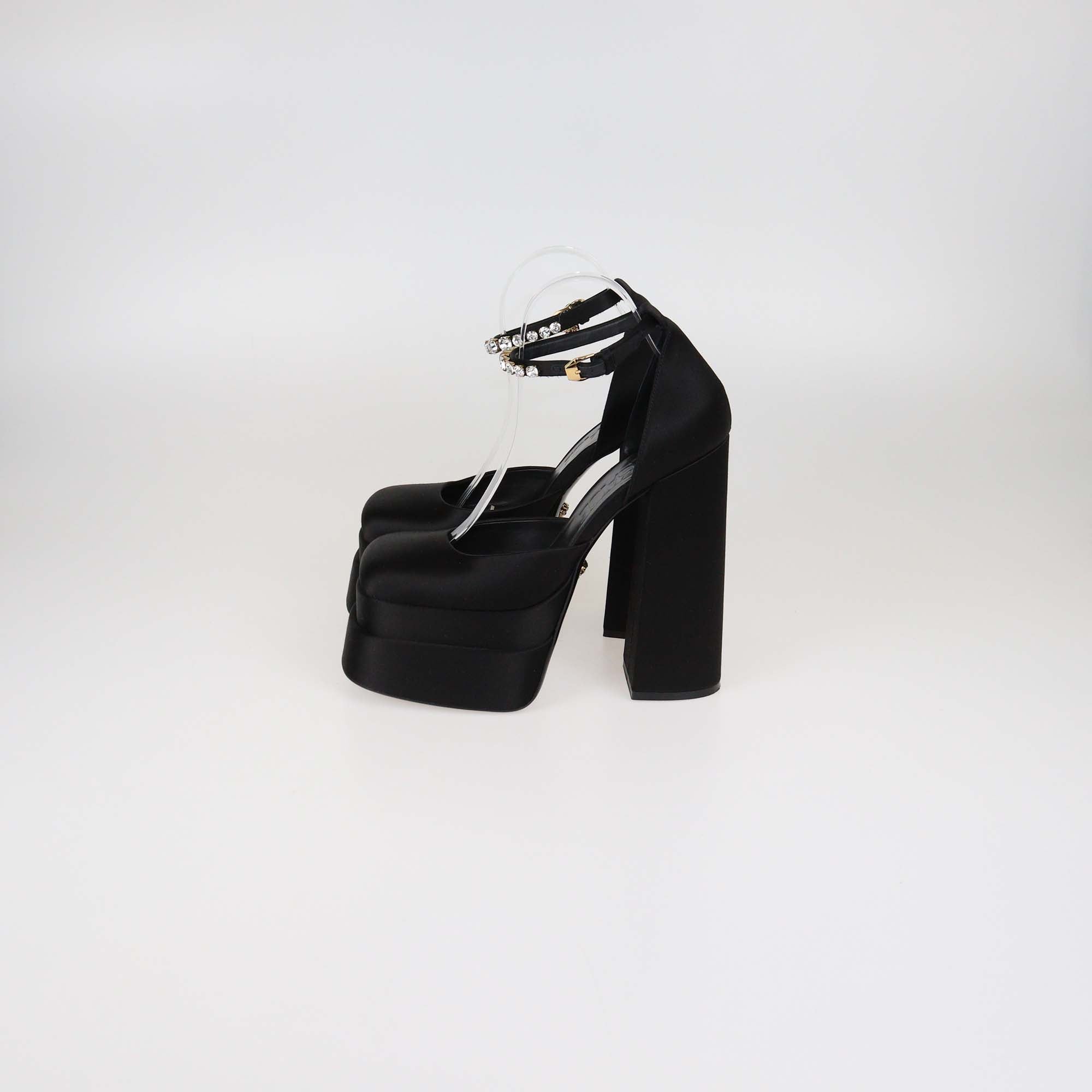 Versace Black Satin Medusa Aevitas Platform Pumps