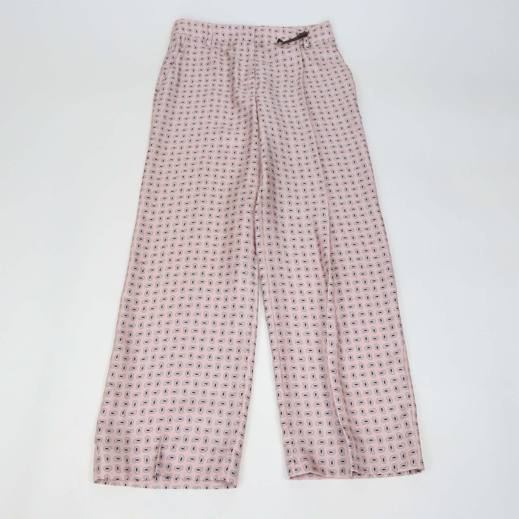 Prada Pink Silk Printed Twill Wide Leg Pants