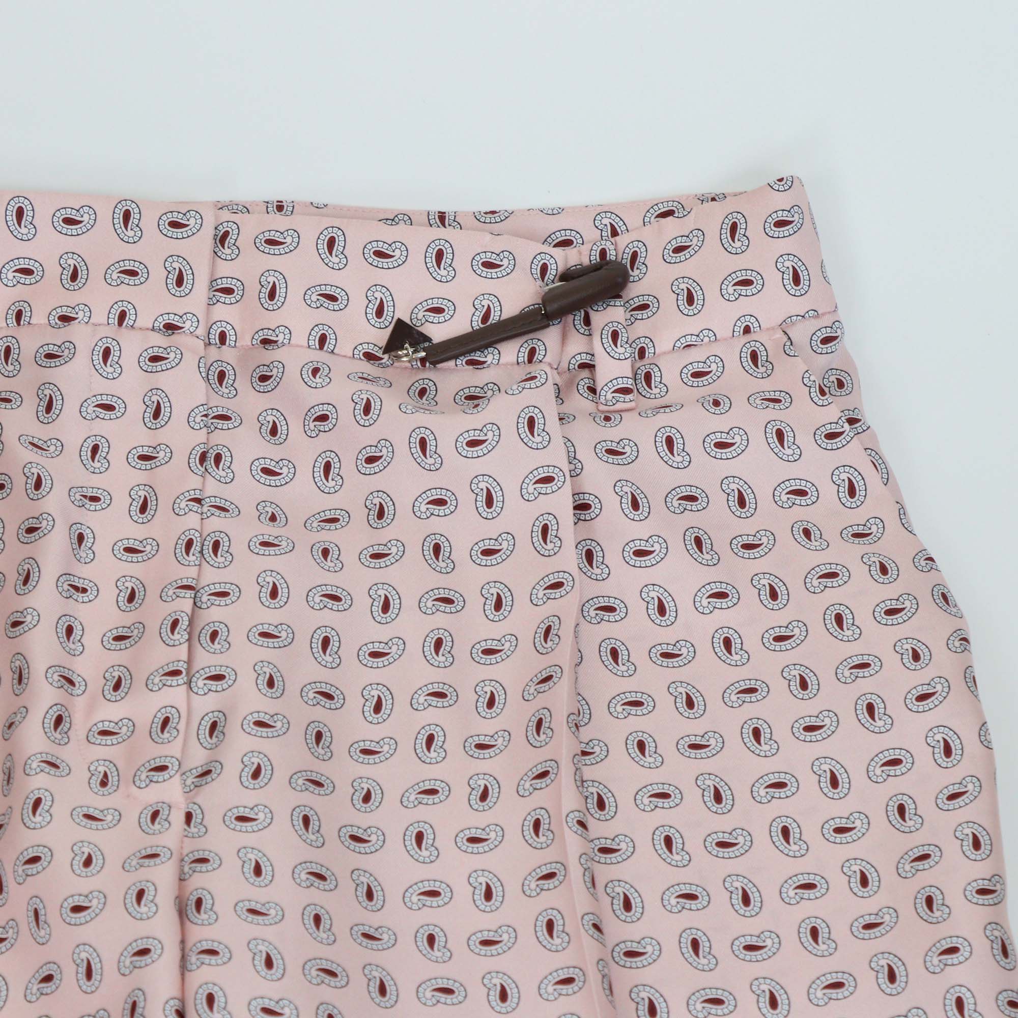 Prada Pink Silk Printed Twill Wide Leg Pants
