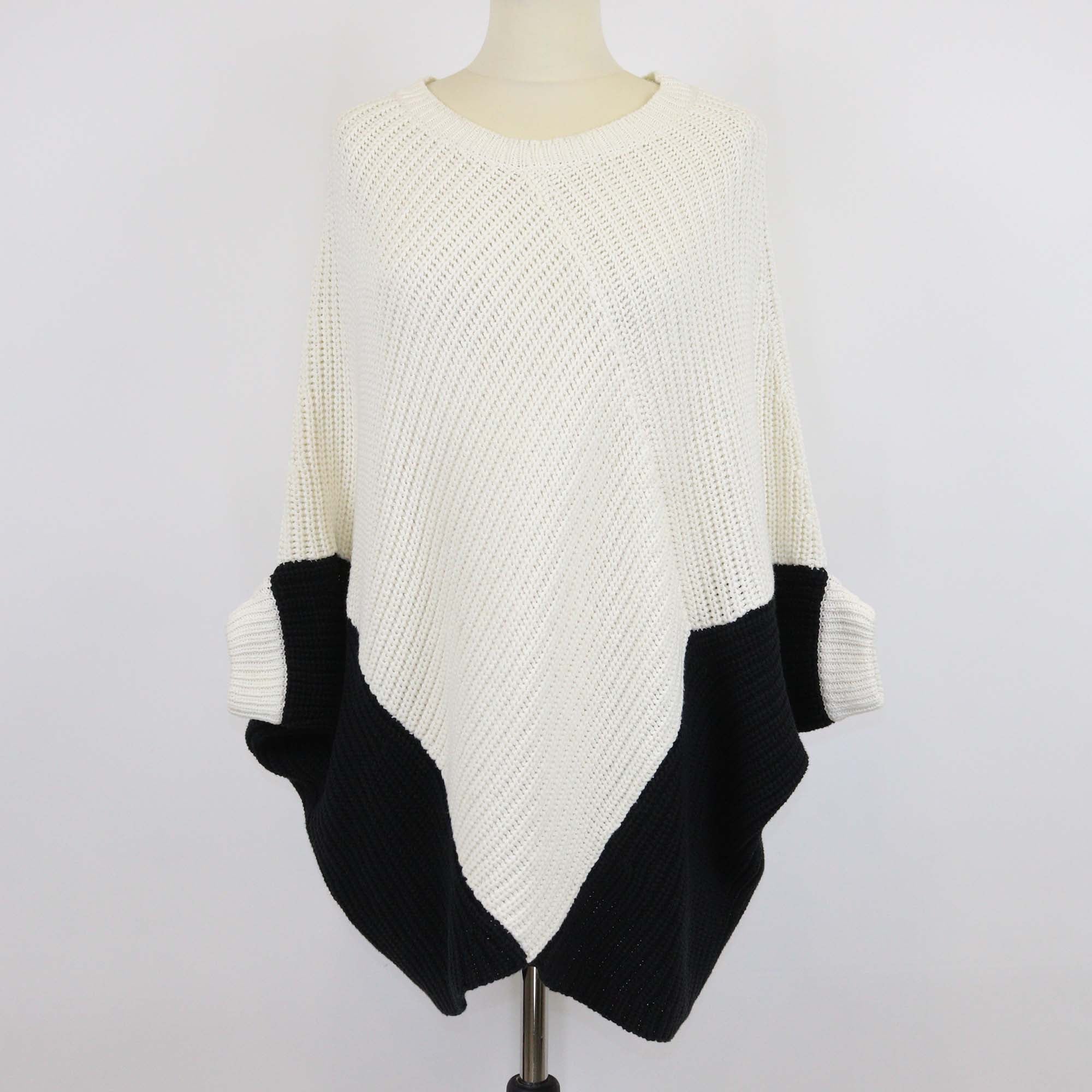 Maje White/Black Knitted Poncho Sweater
