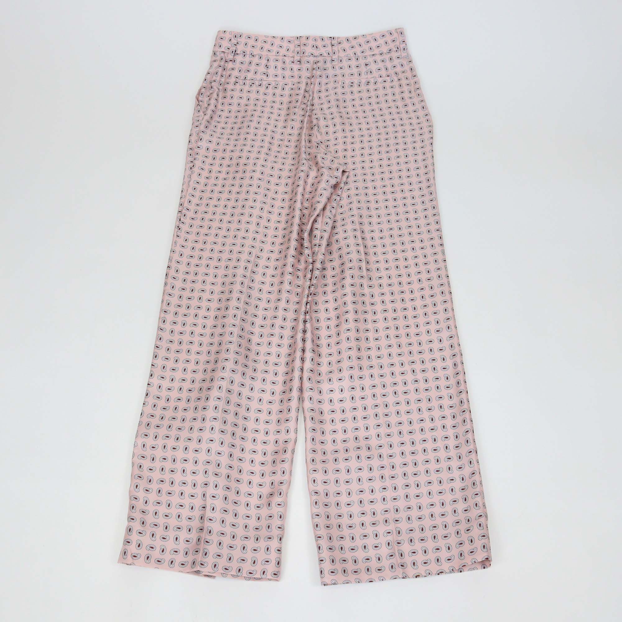 Prada Pink Silk Printed Twill Wide Leg Pants