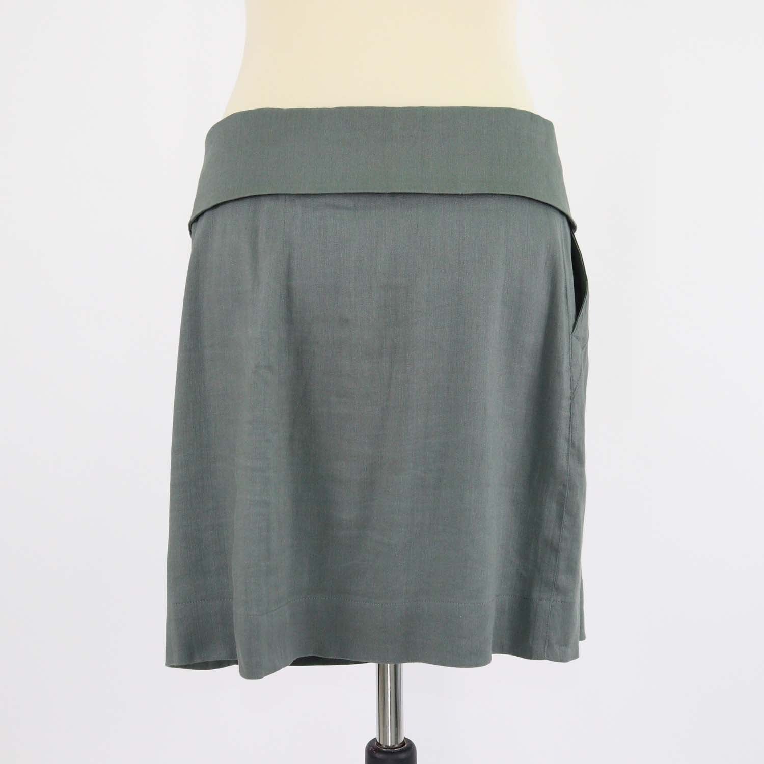 Vince Grey Blend Linen Fold Over Drawstring Waist Short Skirt