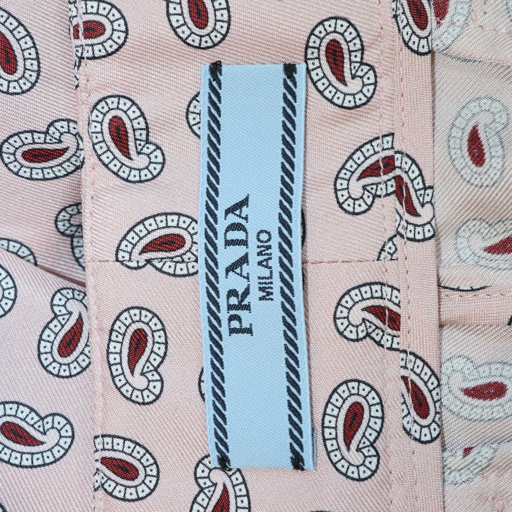 Prada Pink Silk Printed Twill Wide Leg Pants
