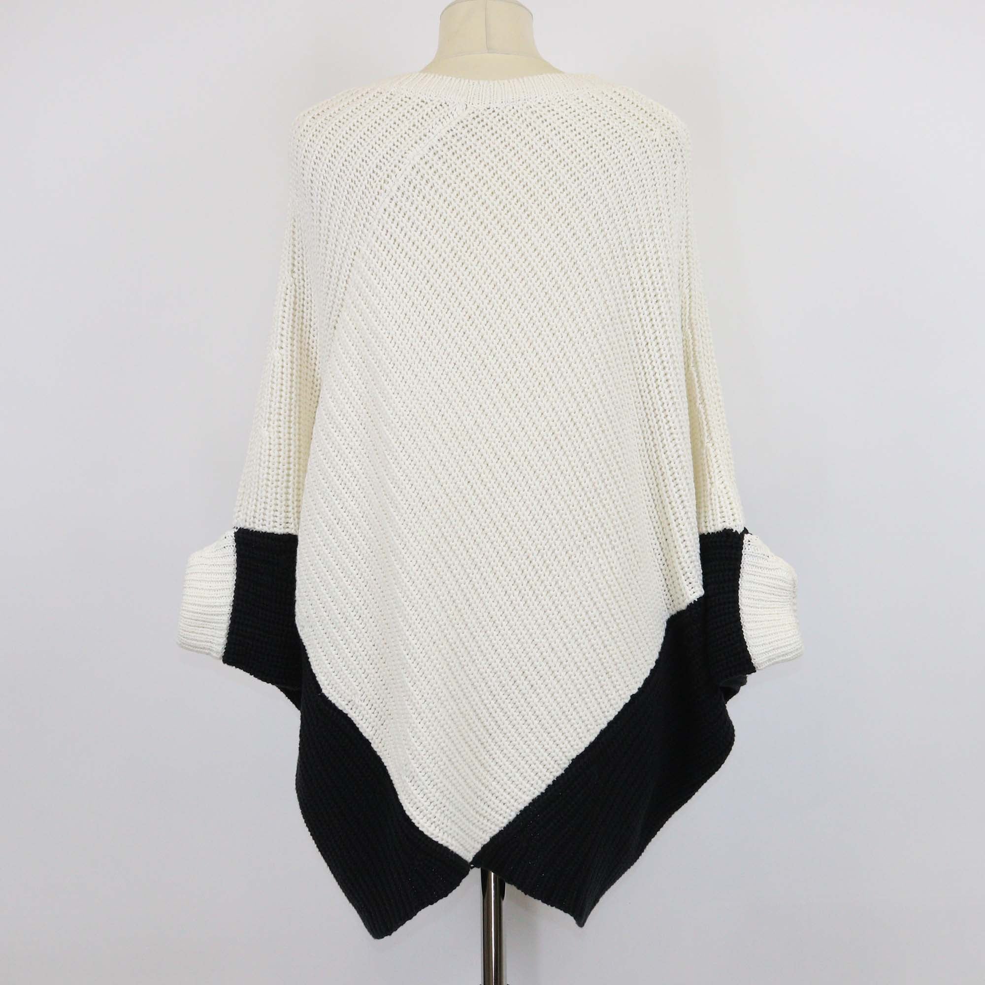 Maje White/Black Knitted Poncho Sweater