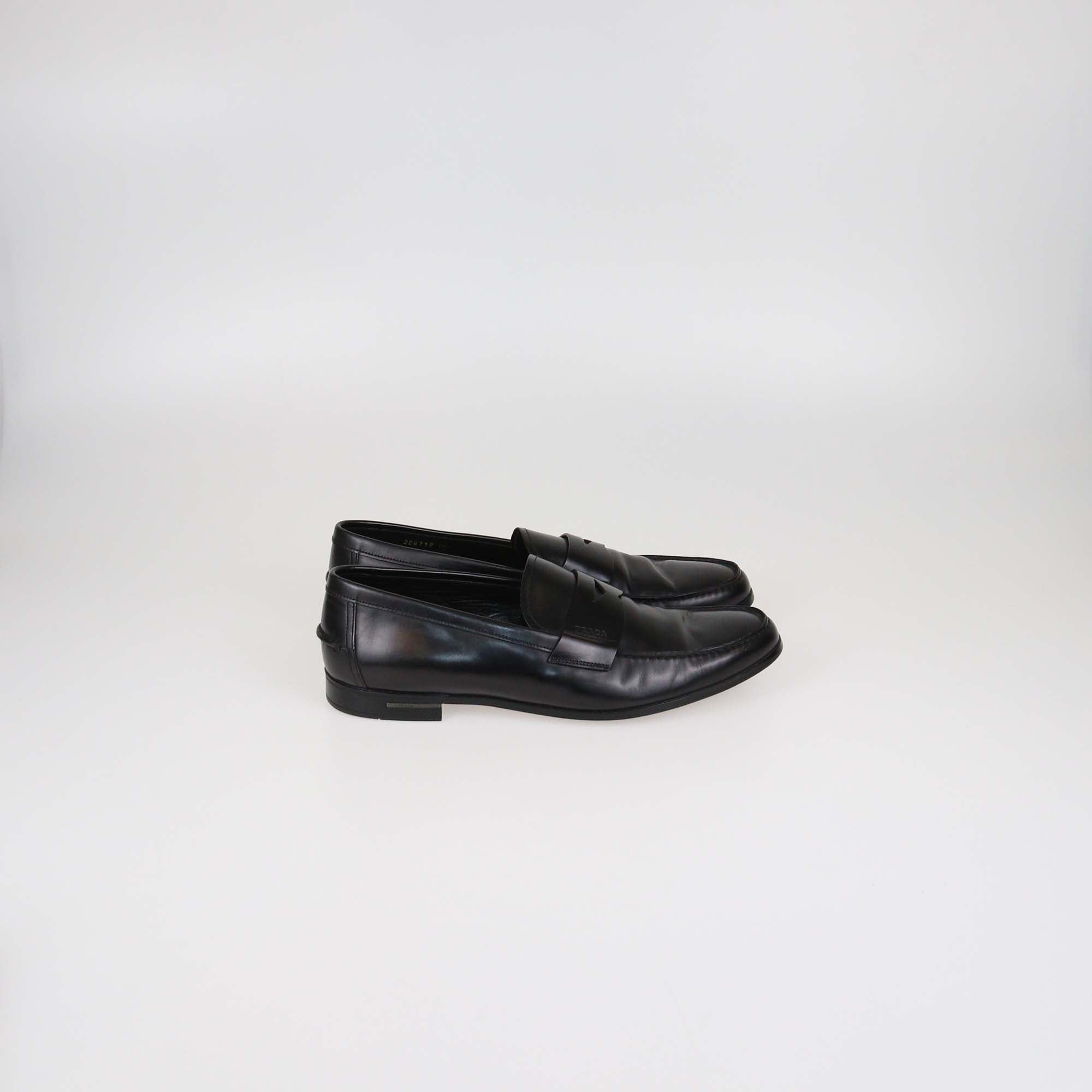 Prada Black Glossy Leather Penny Loafers