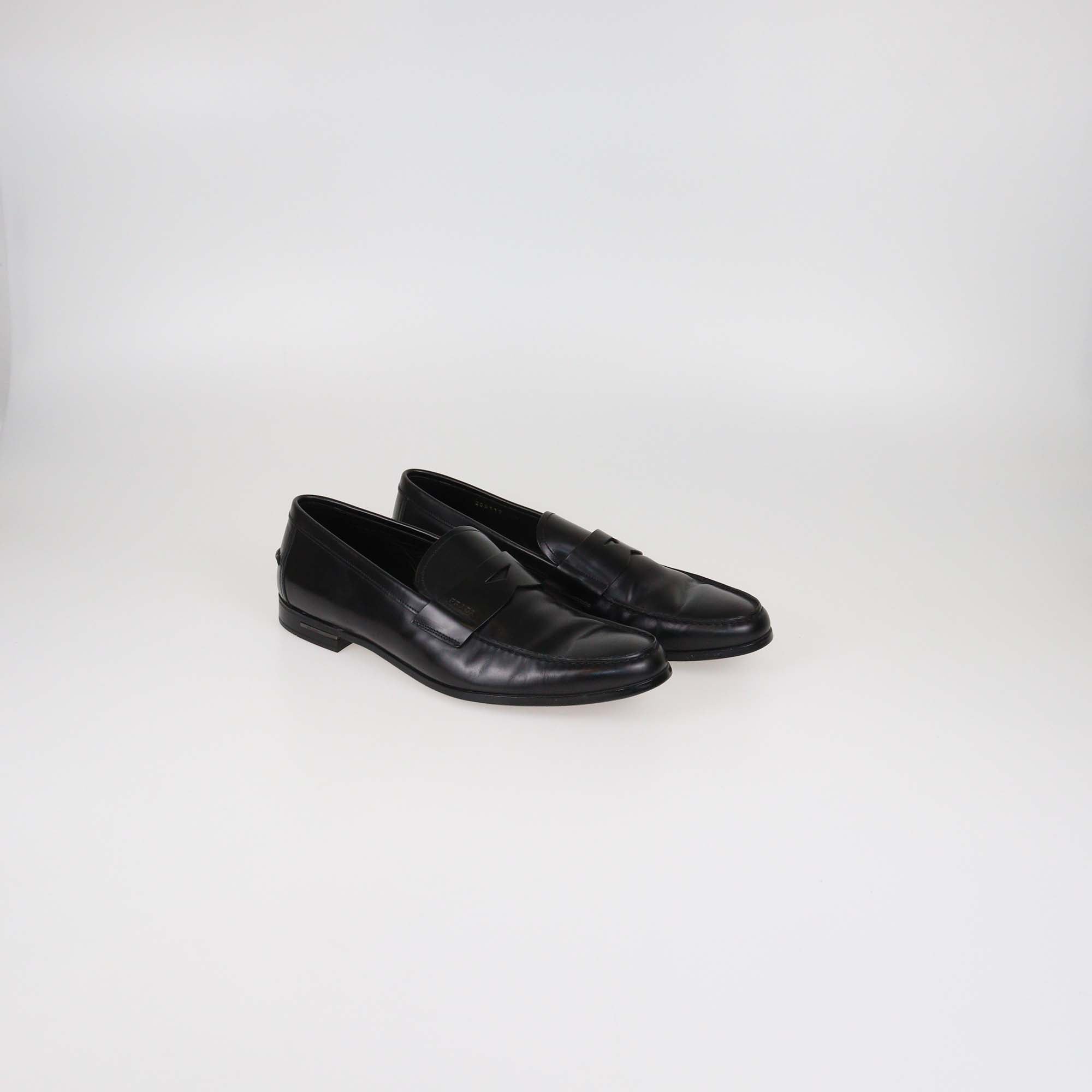 Prada Black Glossy Leather Penny Loafers
