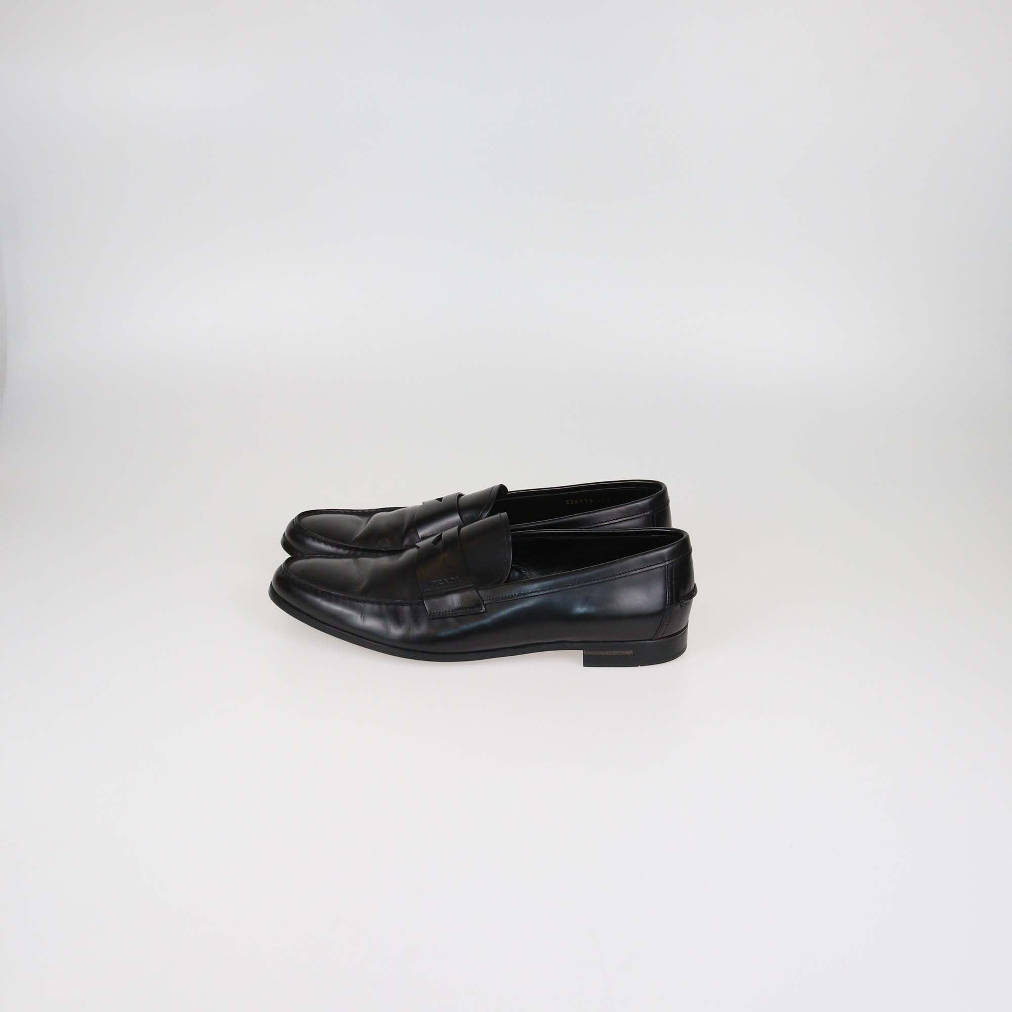 Prada Black Glossy Leather Penny Loafers
