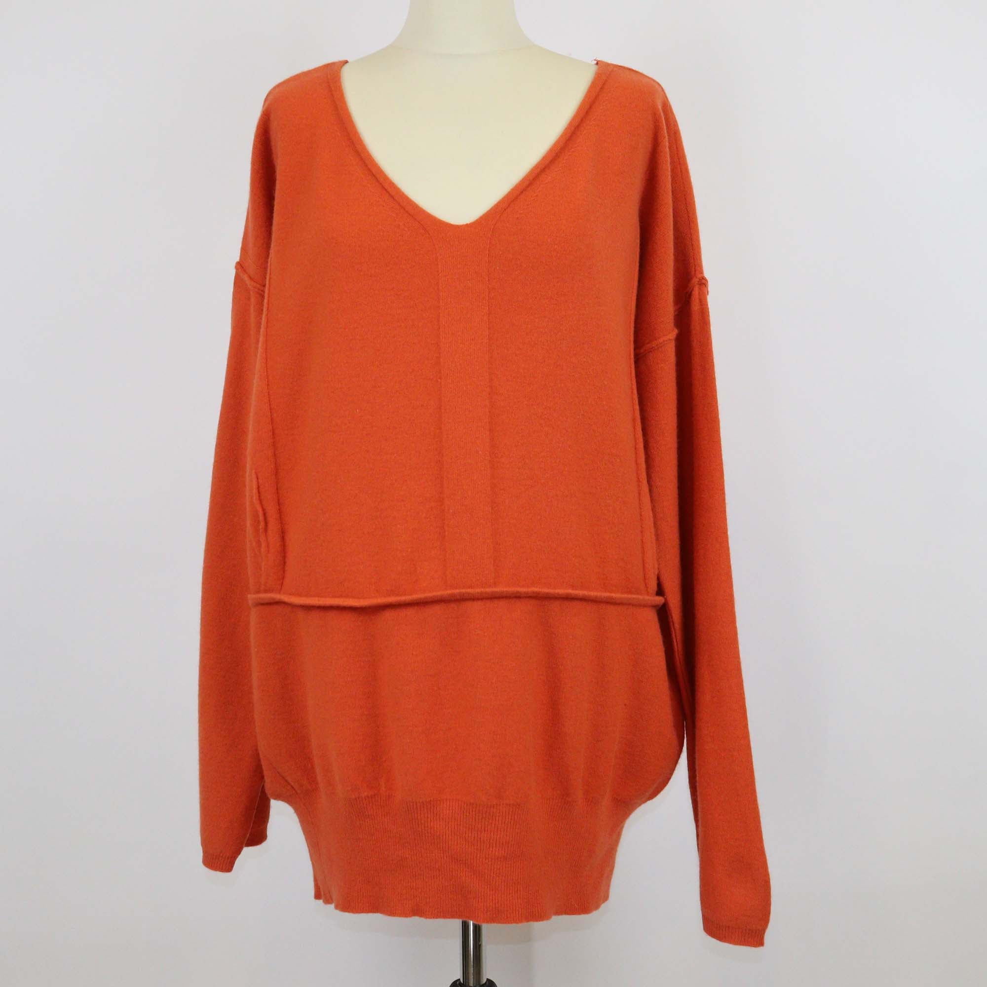Chloe Orange Wool Knit V-Neck Sweater