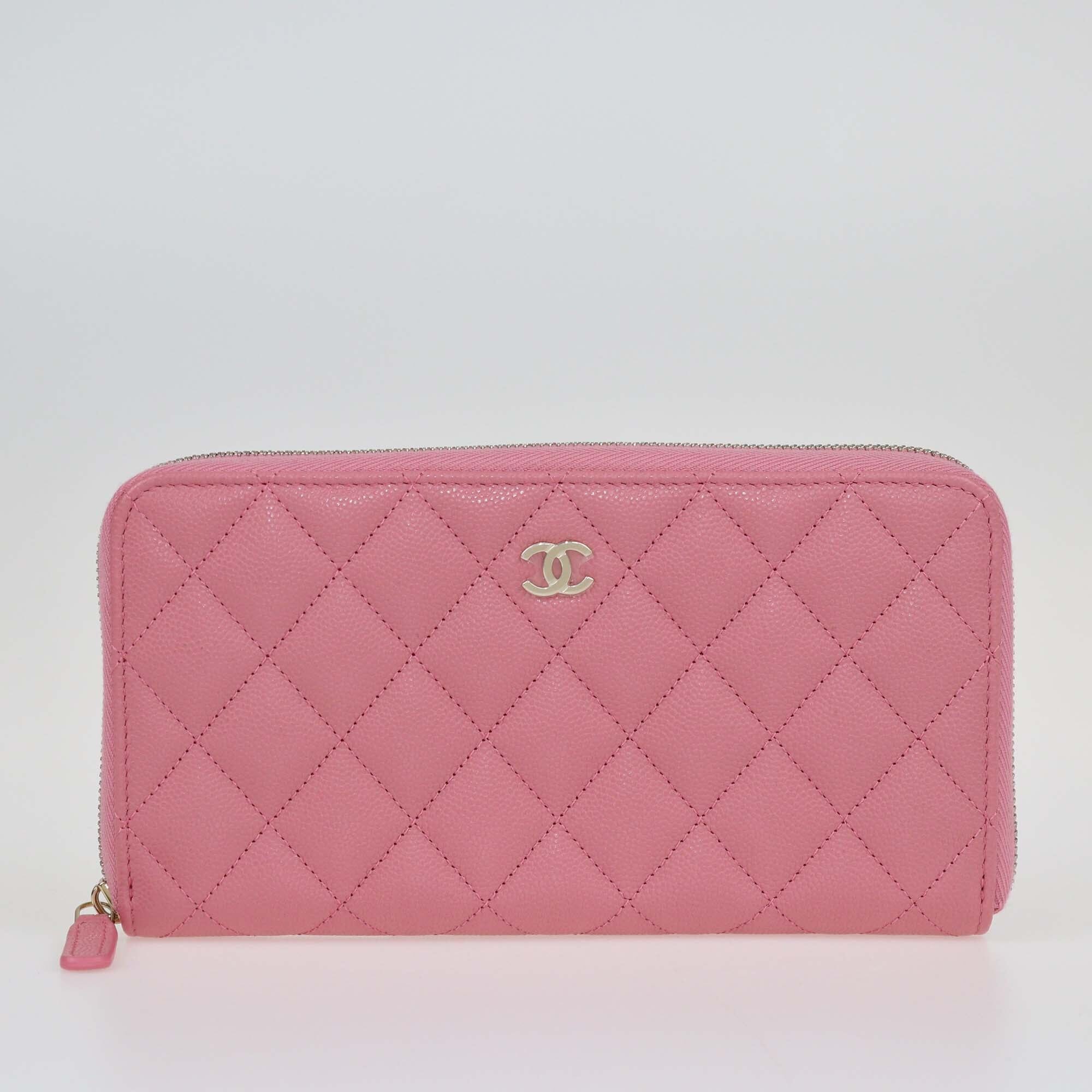 Chanel Pink Caviar Zip Around Long Wallet Bags Chanel