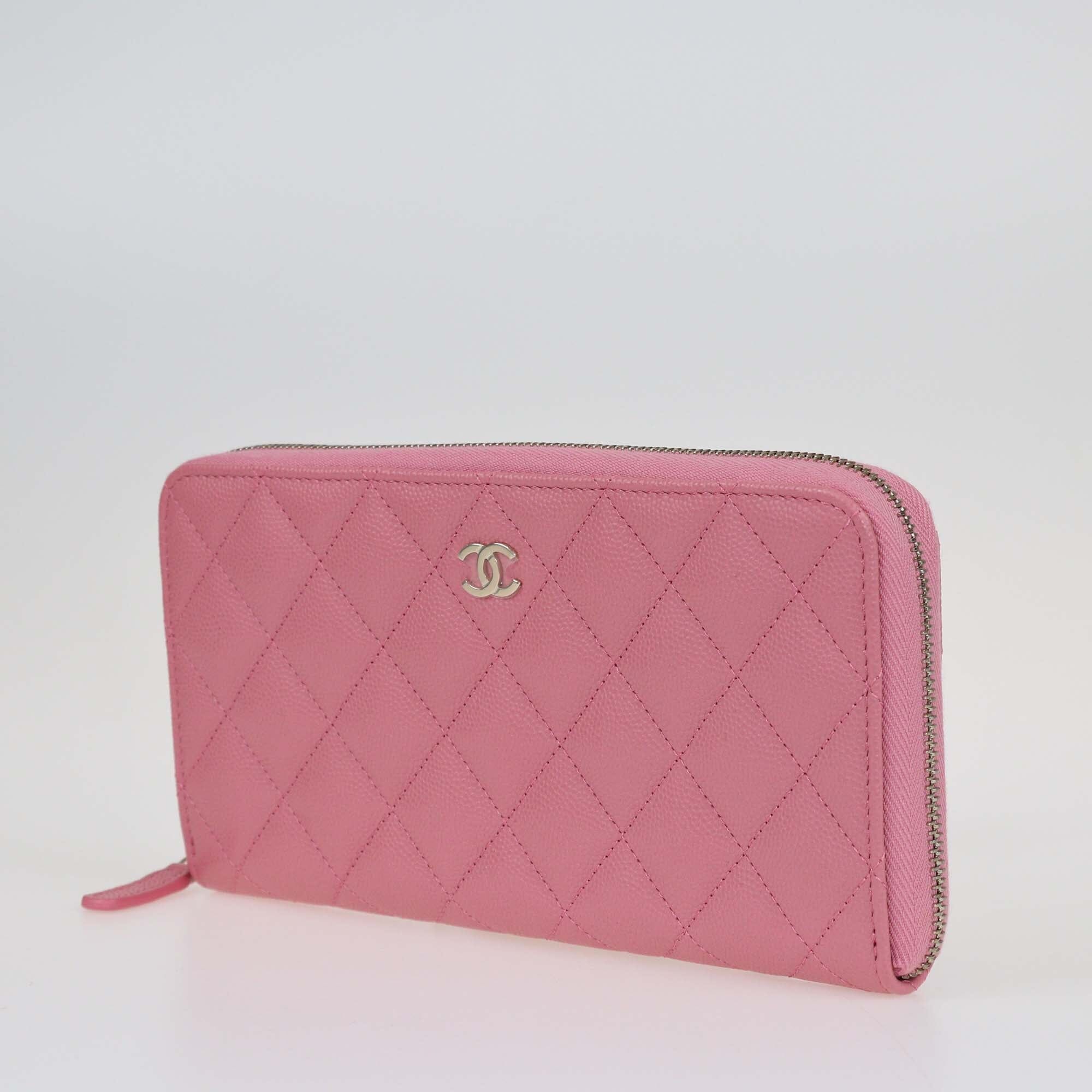 Chanel Pink Caviar Zip Around Long Wallet Bags Chanel