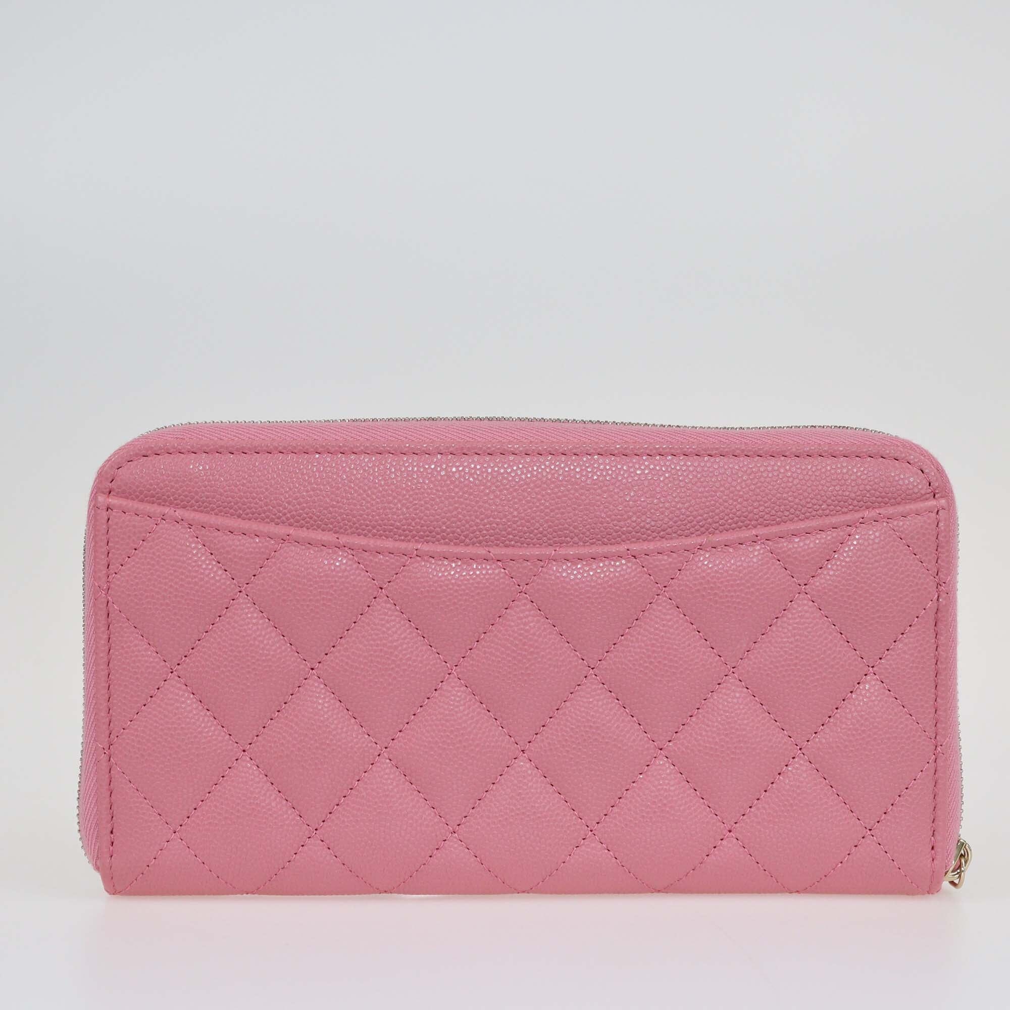 Chanel Pink Caviar Zip Around Long Wallet Bags Chanel
