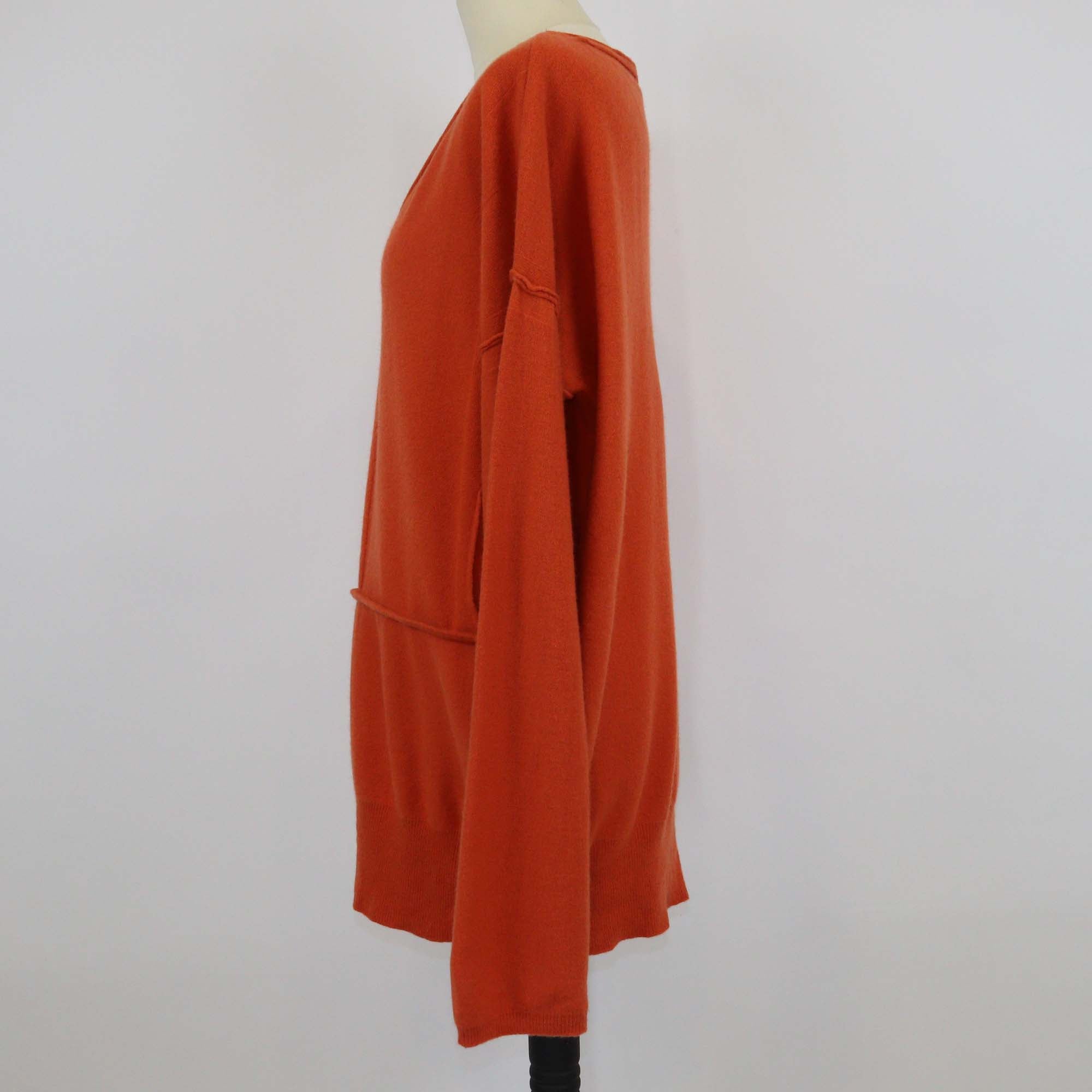 Chloe Orange Wool Knit V-Neck Sweater