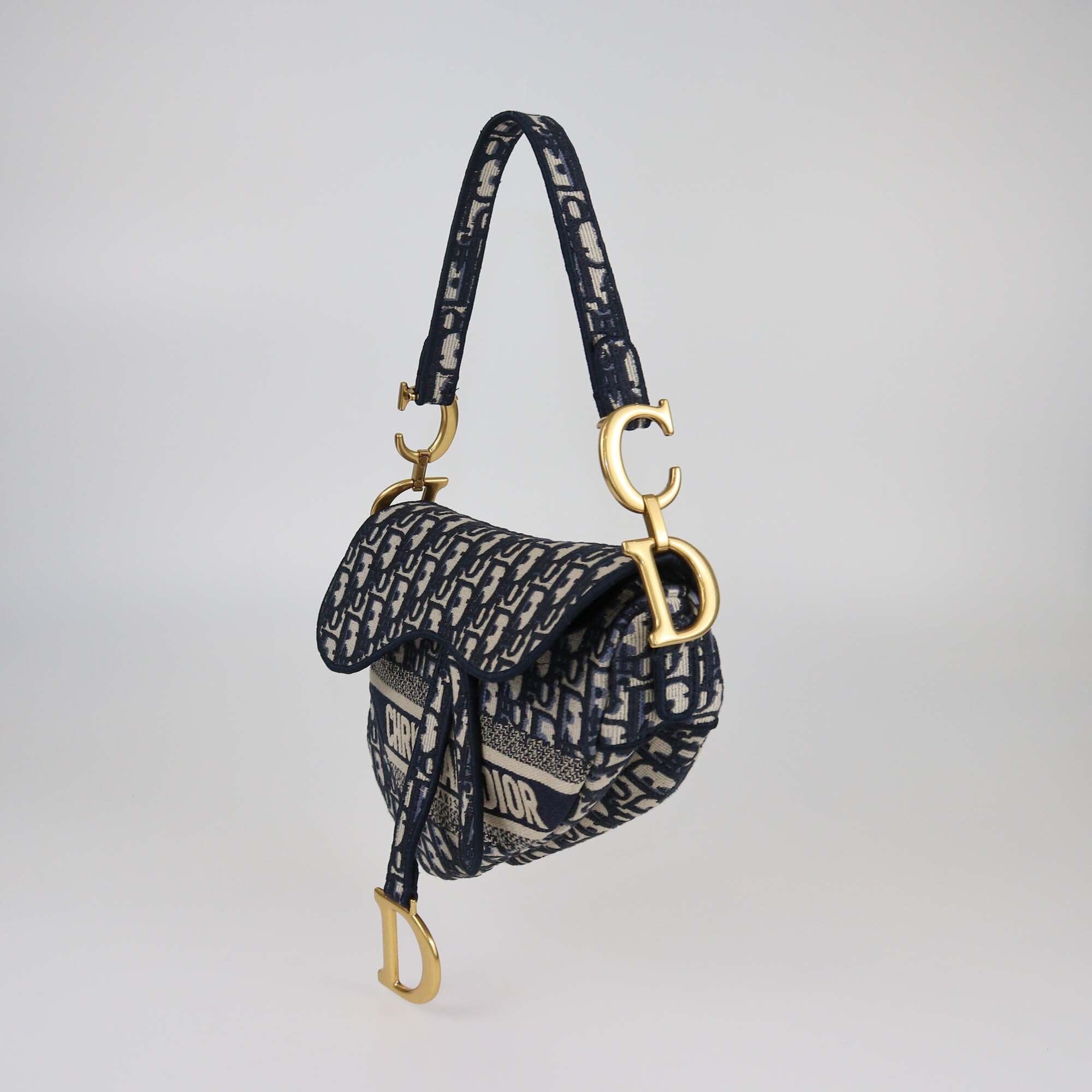 Christian Dior Navy Blue Oblique Saddle Bag Womens Christian Dior