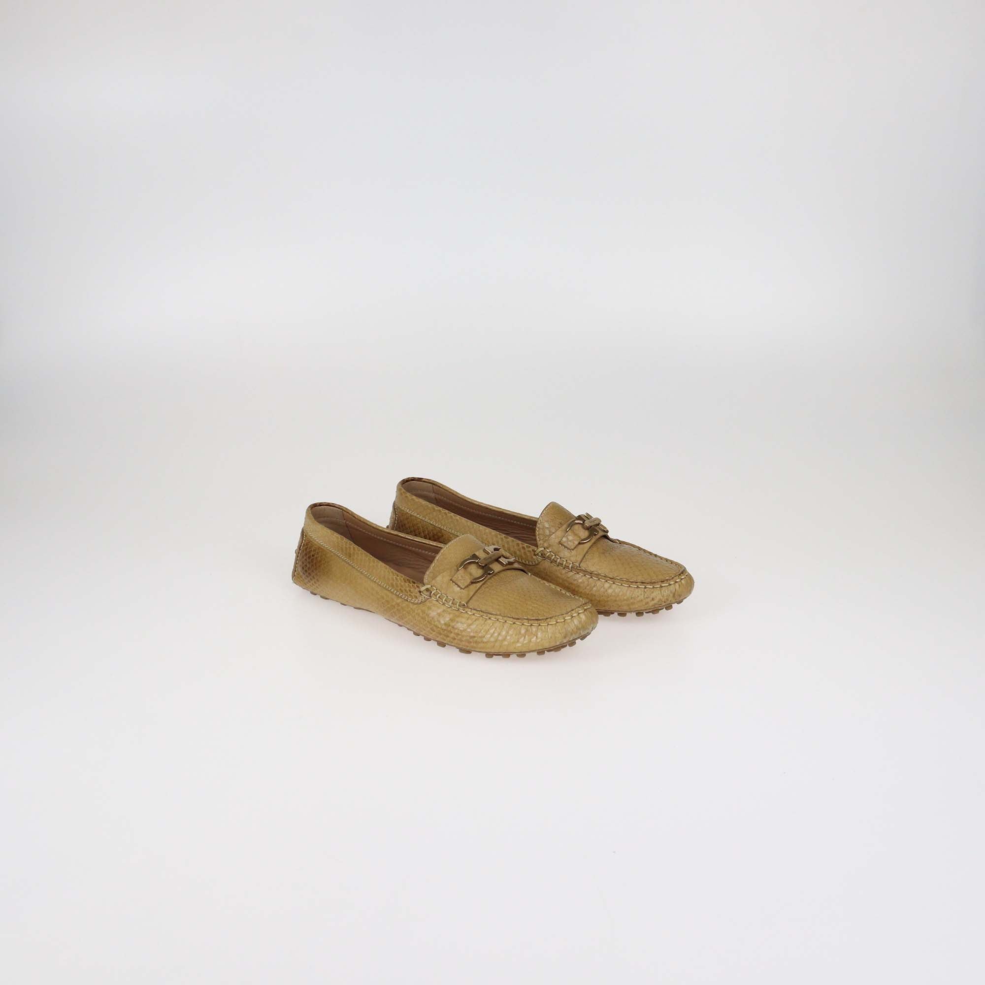 Salvatore Ferragamo Brown Snakeskin Loafers
