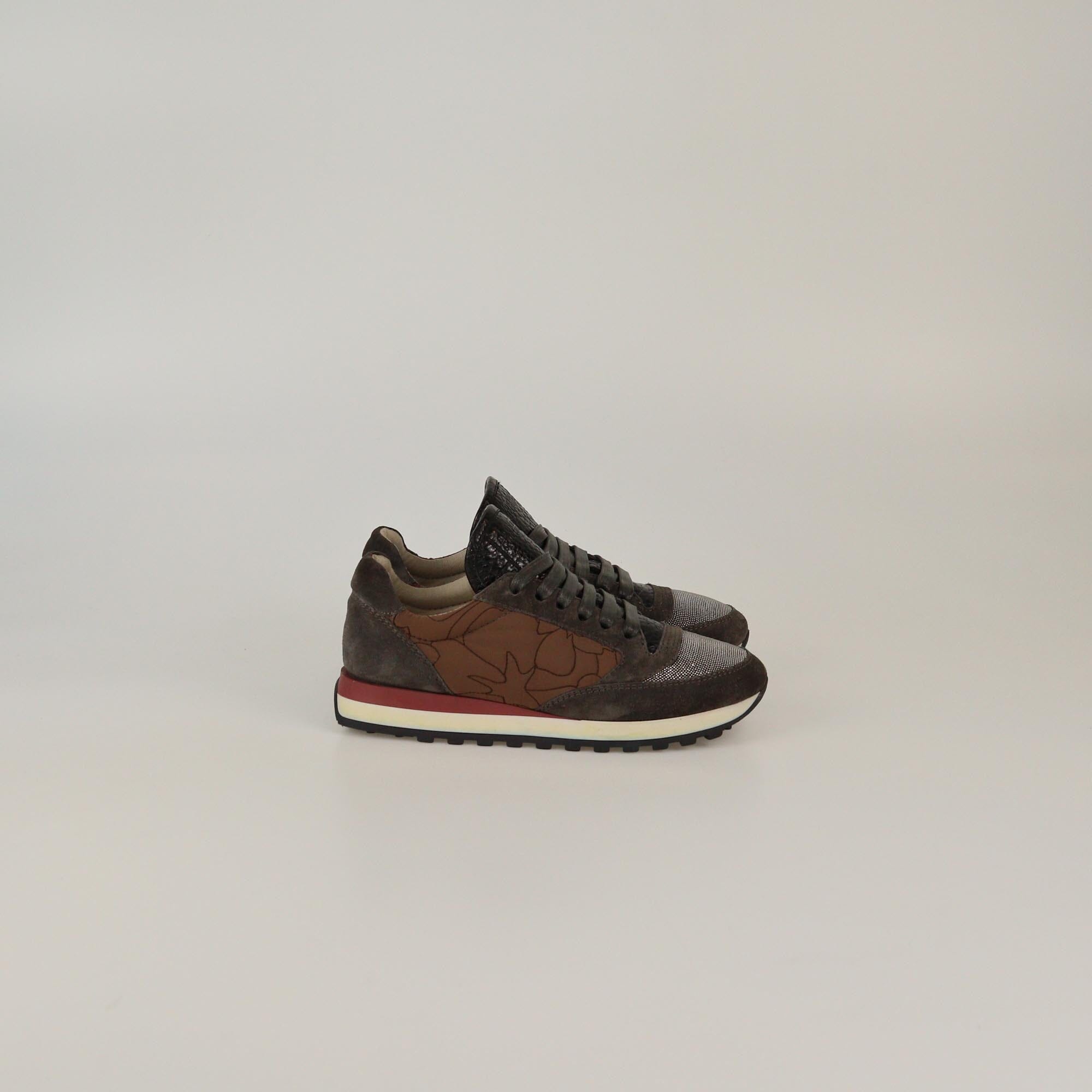 Brunello Cucinelli Grey/Brown Beaded Low Top Sneakers Womens Brunello Cucinelli