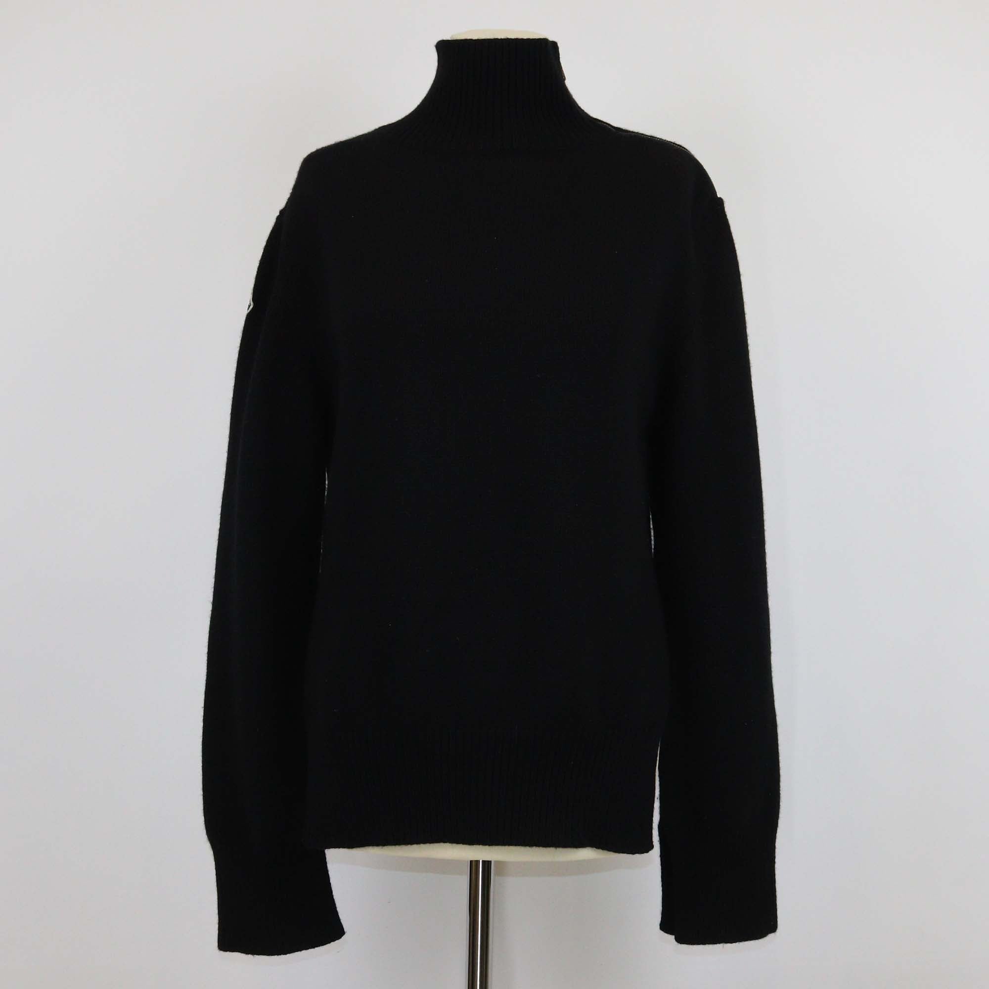Moncler Black Wool & Cashmere Knitted Zip Turtle Neck Long Sleeve Sweater