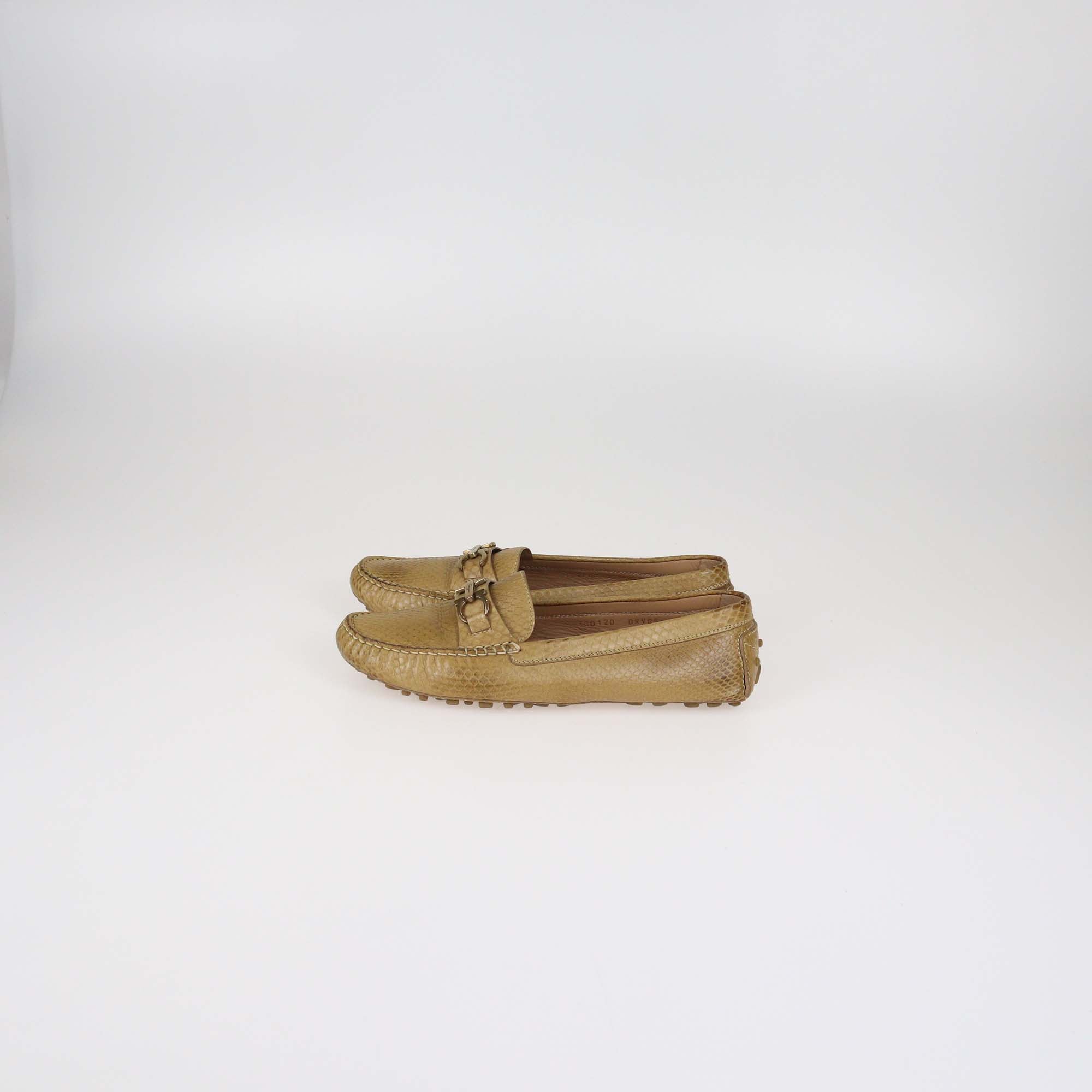 Salvatore Ferragamo Brown Snakeskin Loafers