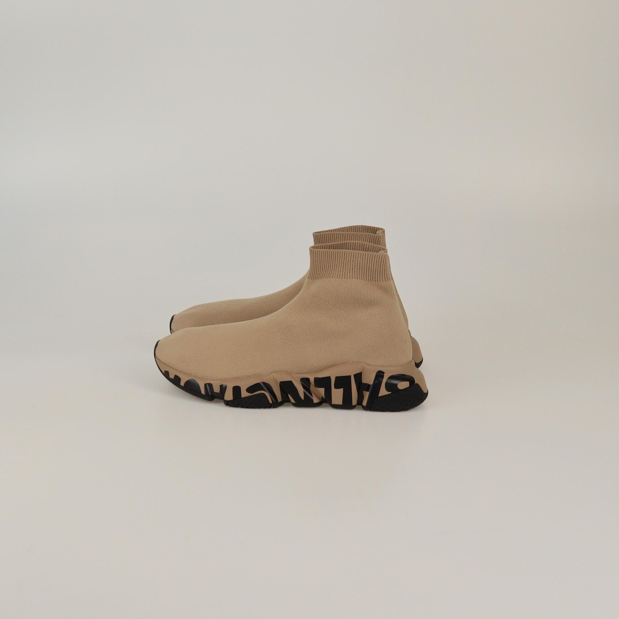 Balenciaga Beige Graffiti Speed Sneakers Womens Balenciaga