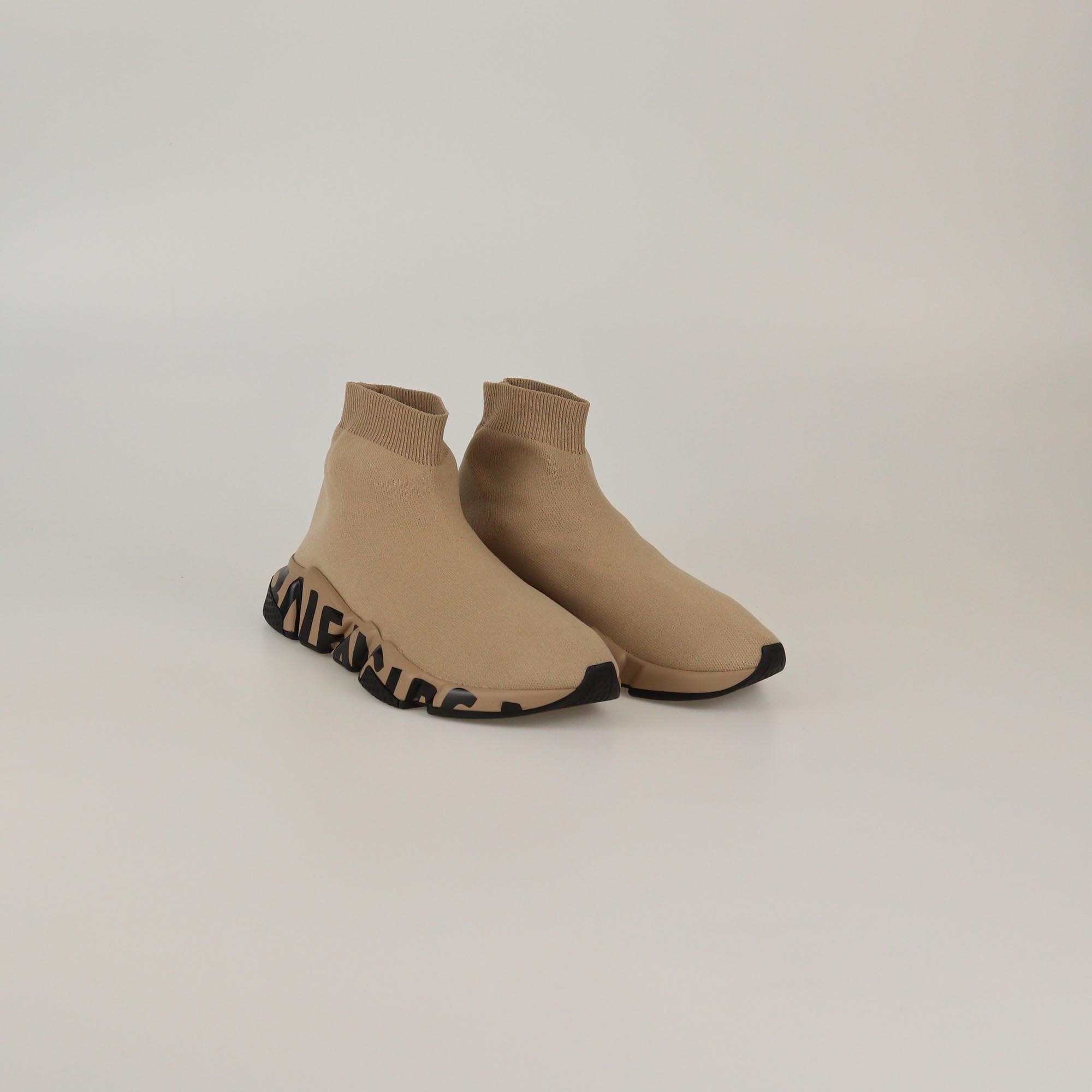 Balenciaga Beige Graffiti Speed Sneakers Womens Balenciaga