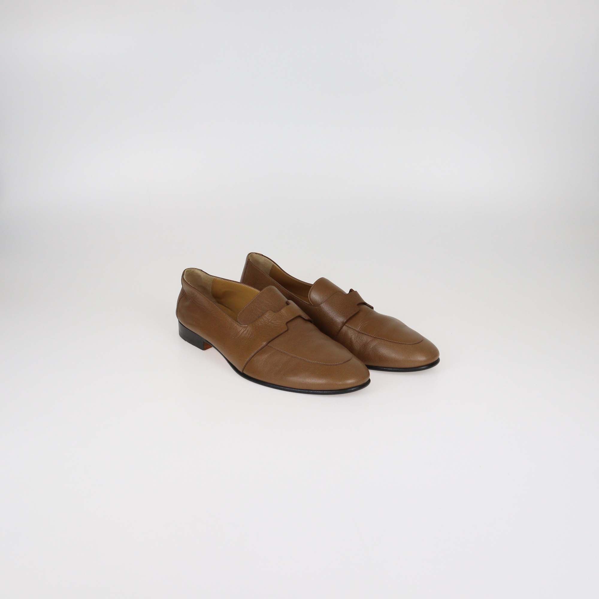 Hermes Brown Mysore Leather Ancora Loafers