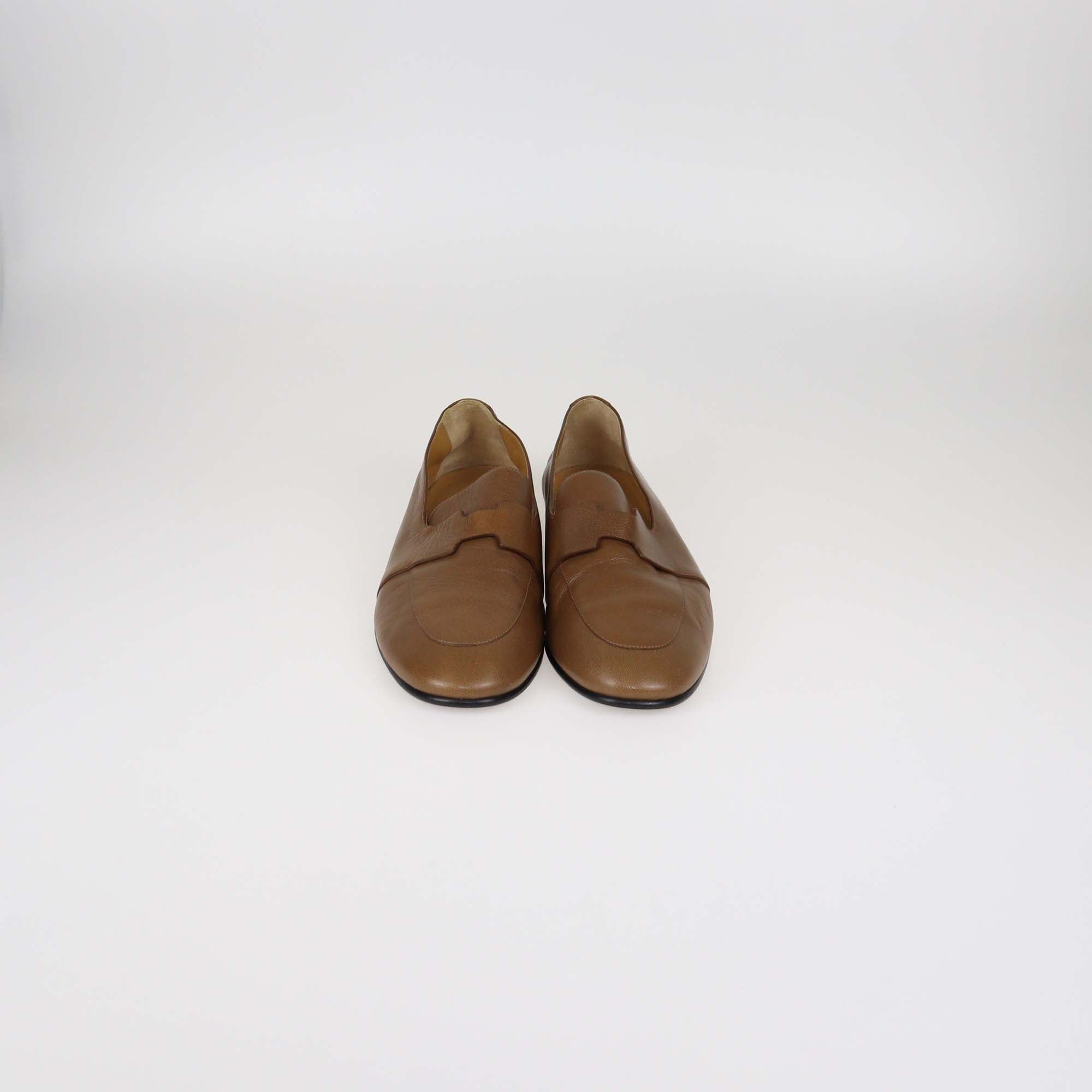 Hermes Brown Mysore Leather Ancora Loafers