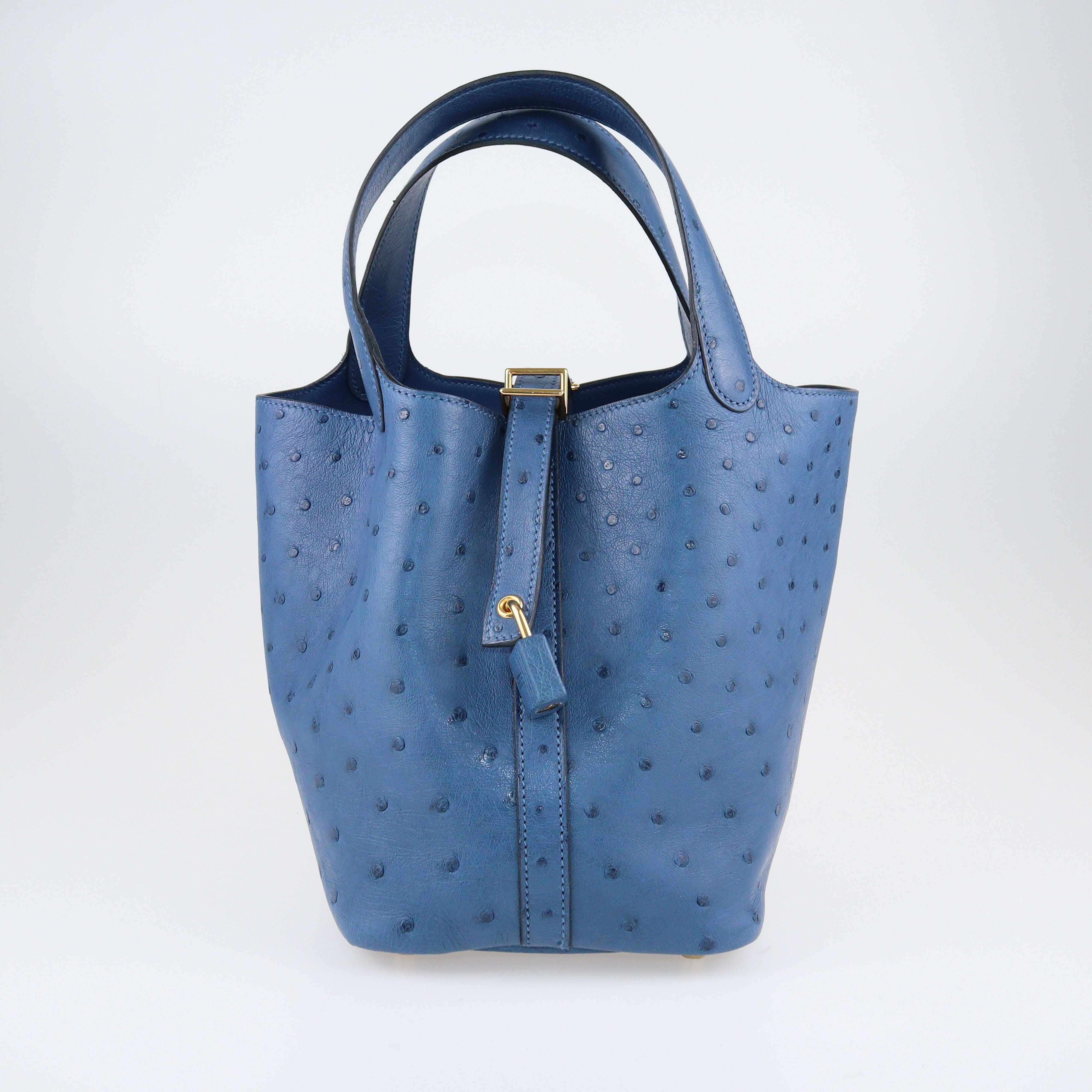 Blue Roi Ostrich Picotin Lock 18 Bag Bags Hermes 
