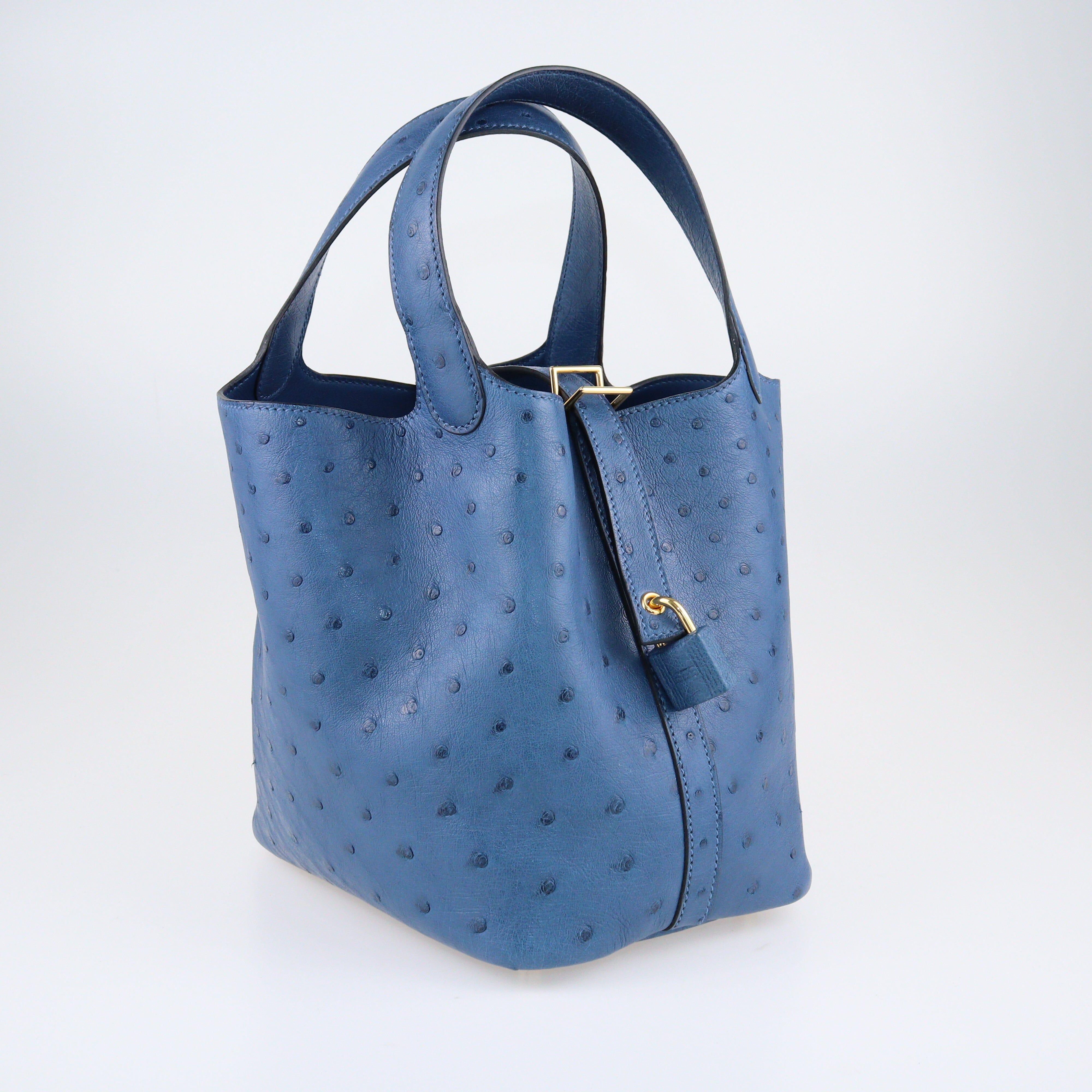 Blue Roi Ostrich Picotin Lock 18 Bag Bags Hermes 