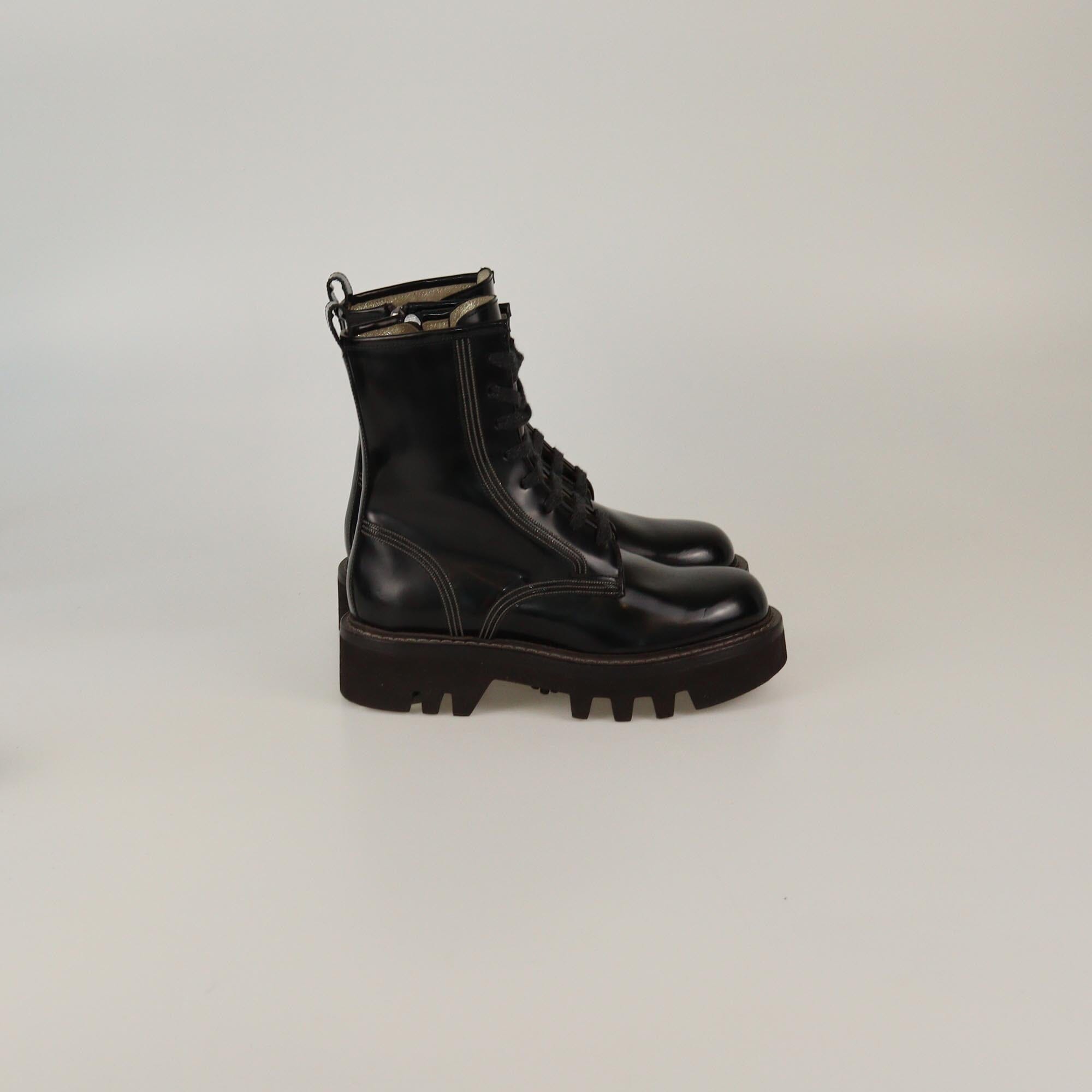 Brunello Cucinelli Black Beaded Lace Up Combat Boots Womens Brunello Cucinelli