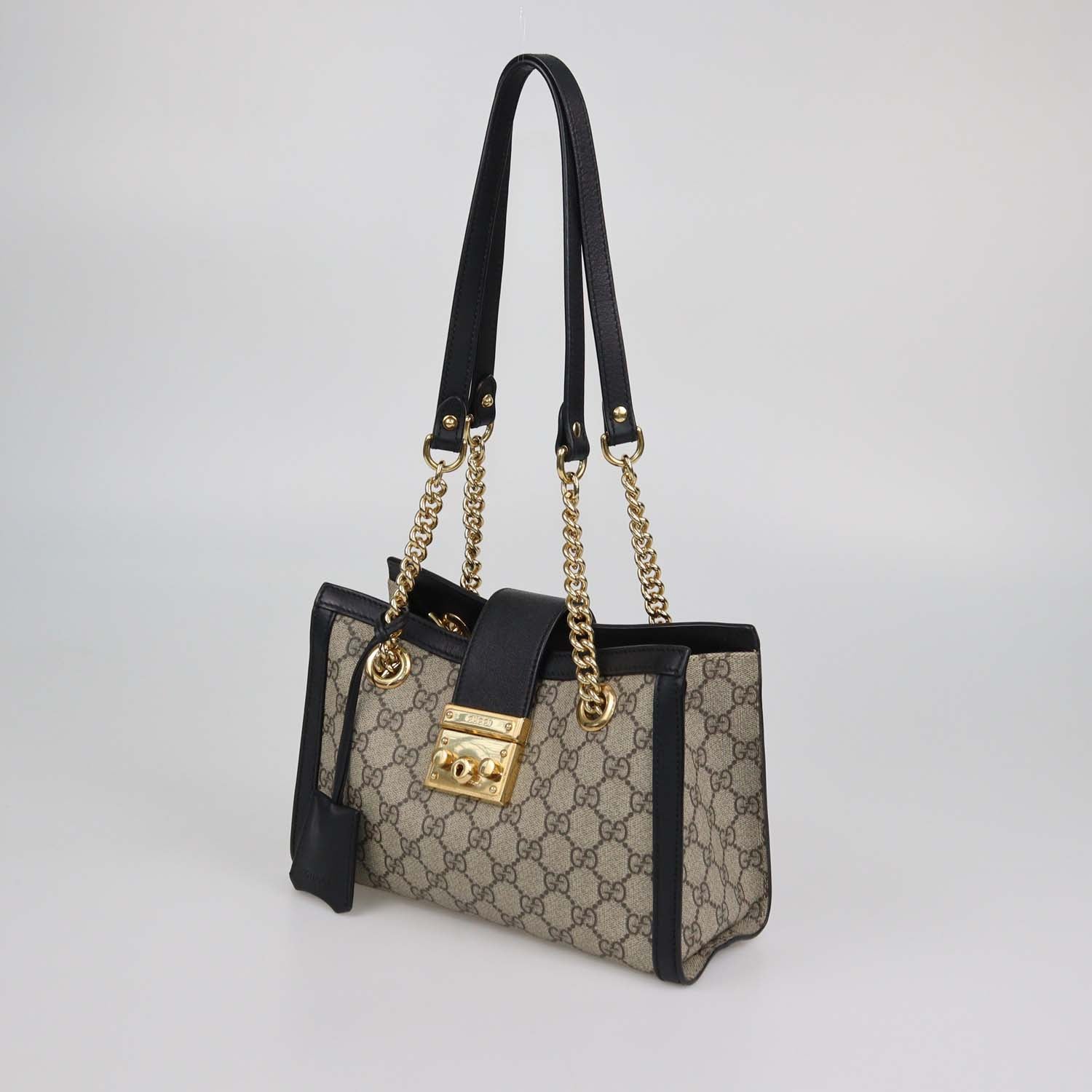 Gucci Beige/Black GG Supreme Canvas Small Padlock Shoulder Bag